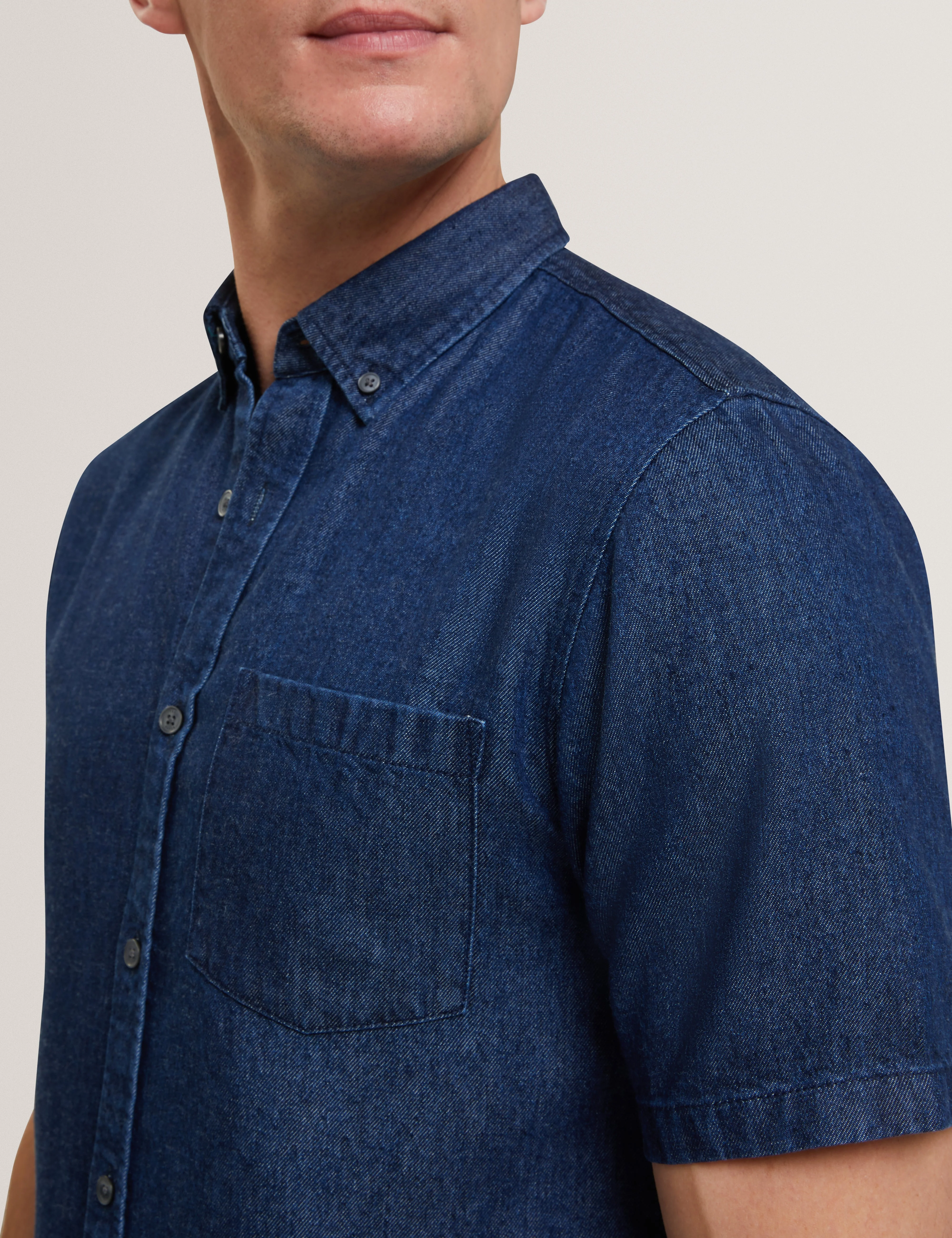Mirek Short Sleeve Regular Tencel Chambray Shirt Navy-Blue - Image 5