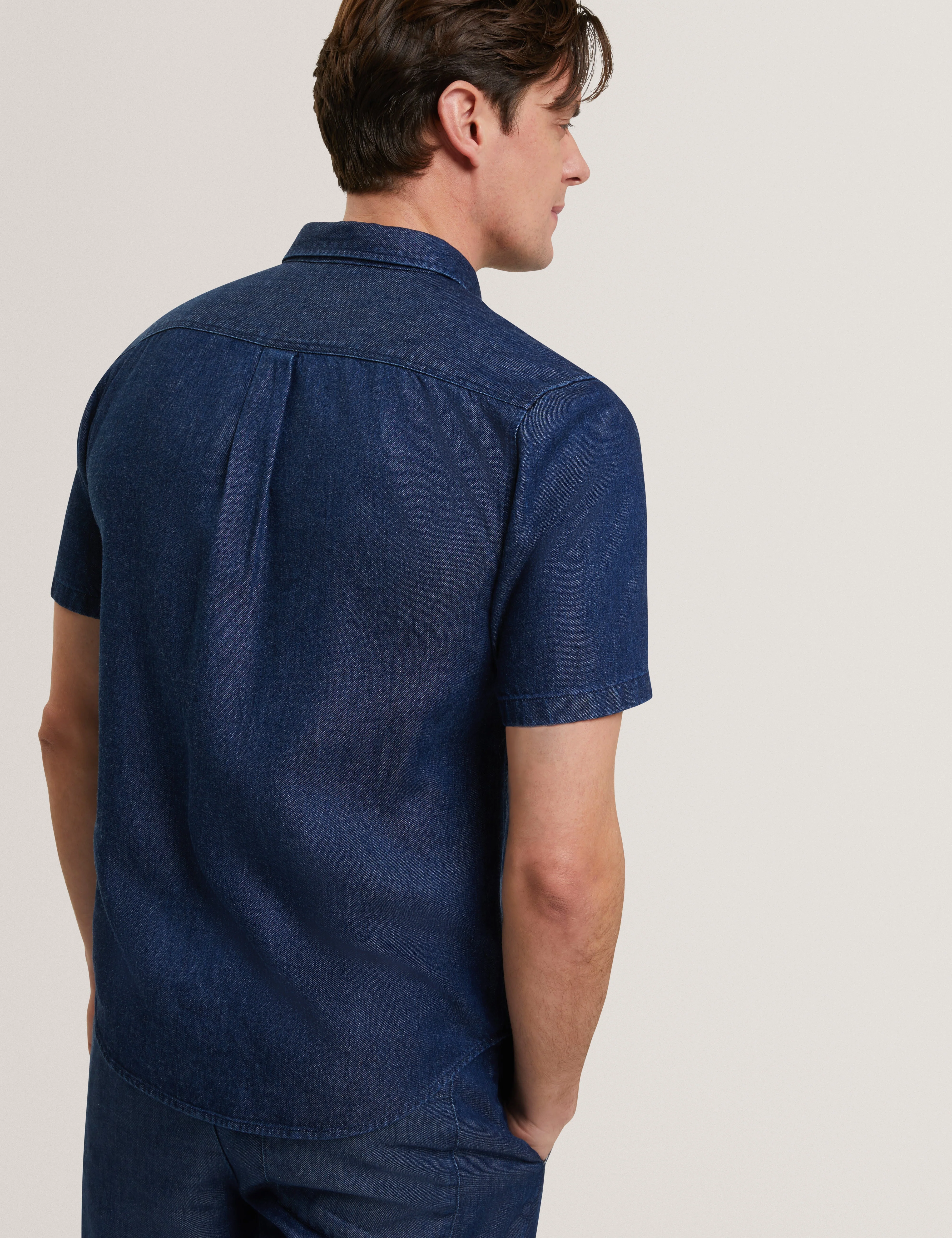 Mirek Short Sleeve Regular Tencel Chambray Shirt Navy-Blue - Image 6