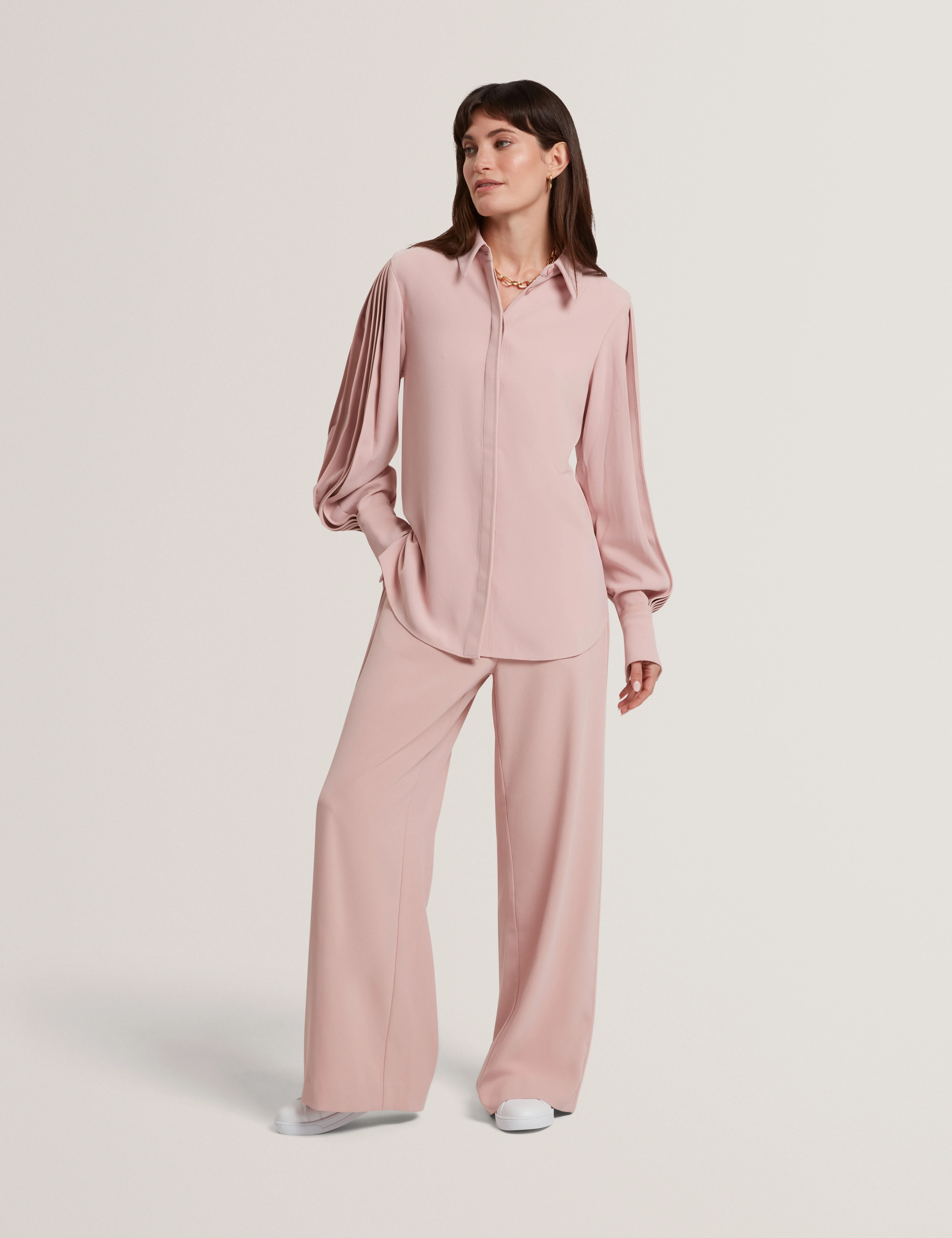Miriti Piping Detail Long Sleeve Shirt Dusky-Pink - Image 2
