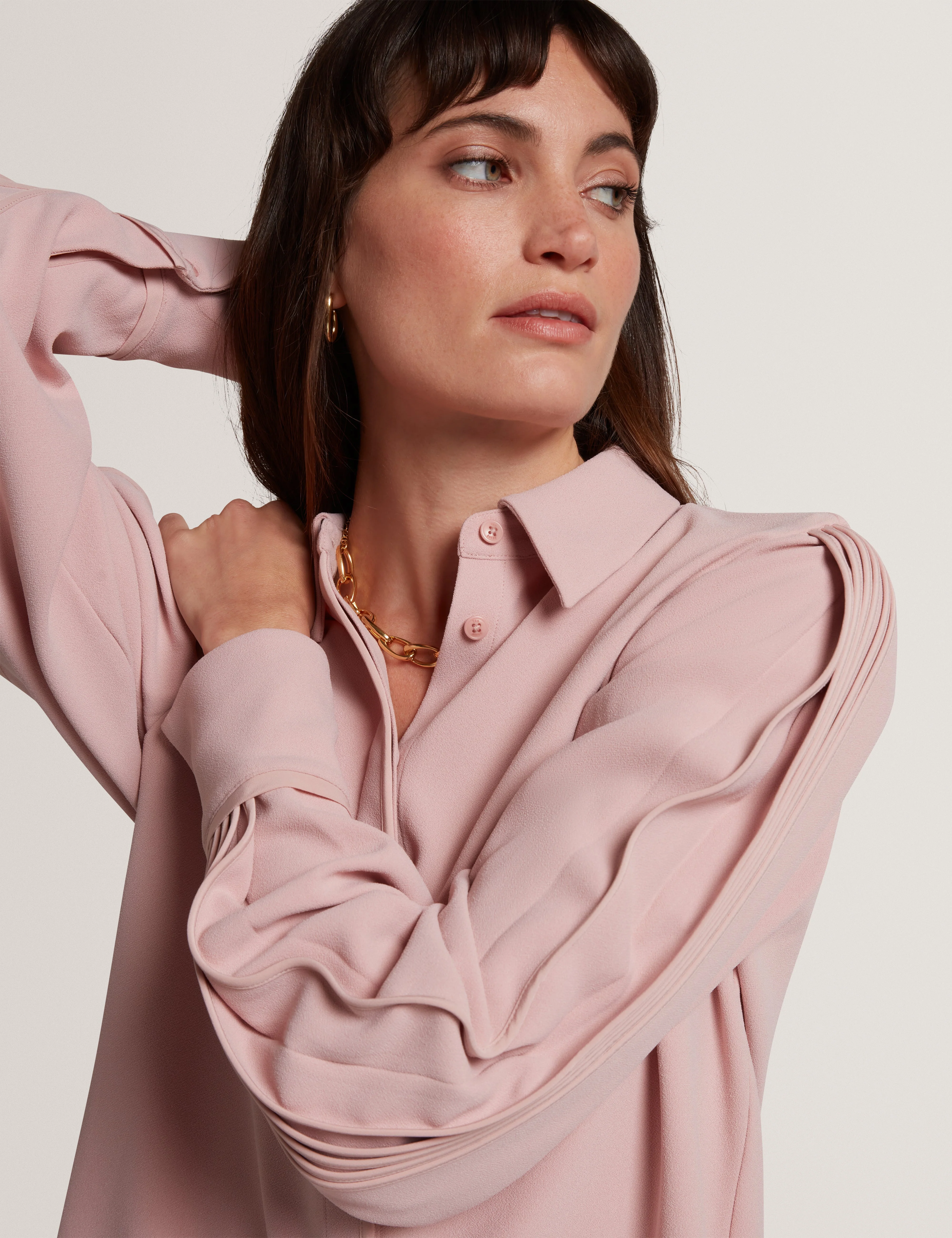 Miriti Piping Detail Long Sleeve Shirt Dusky-Pink - Image 4