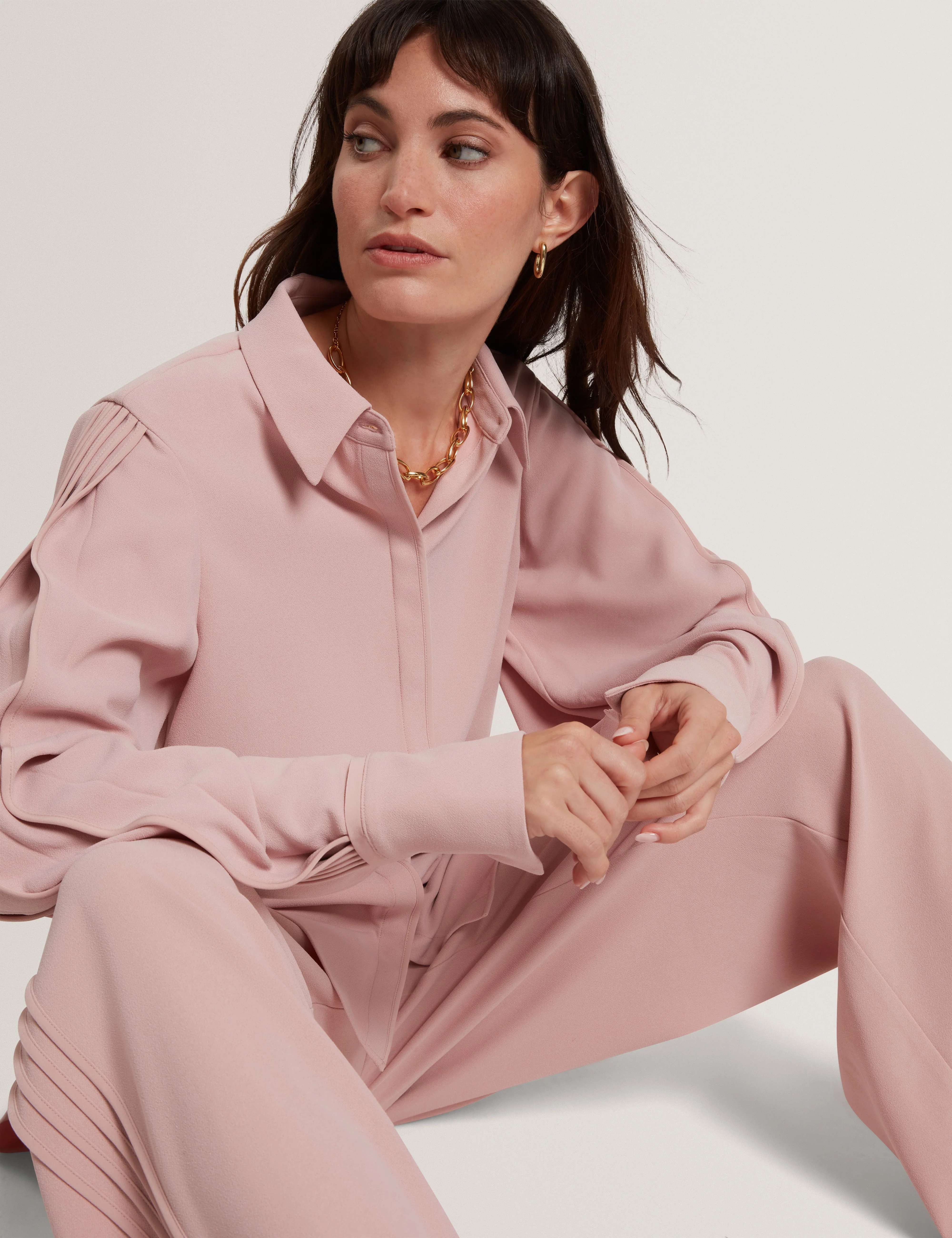 Miriti Piping Detail Long Sleeve Shirt Dusky-Pink - Image 6