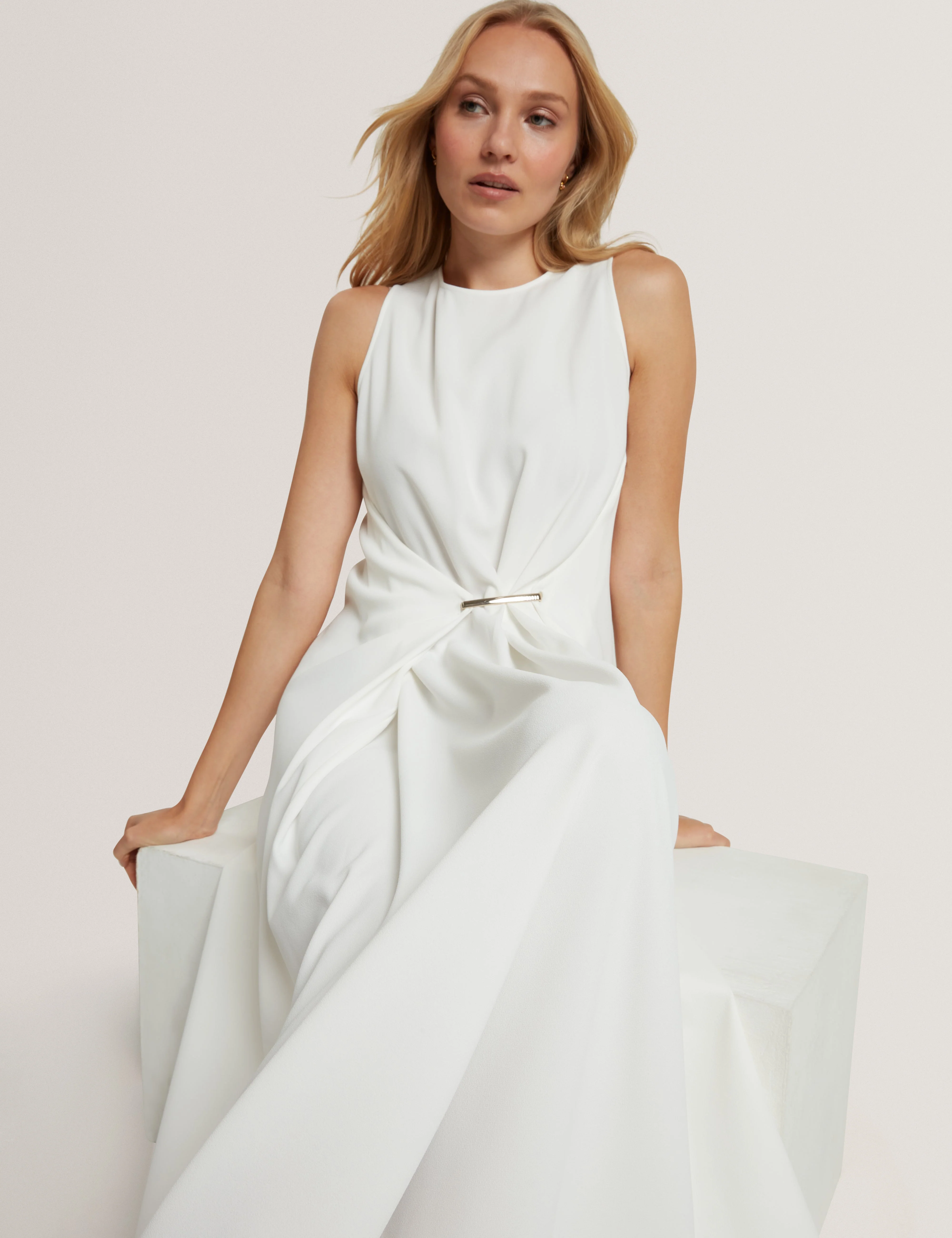 Miyaka Midi Dress With Bar Detail Ivory - Image 6