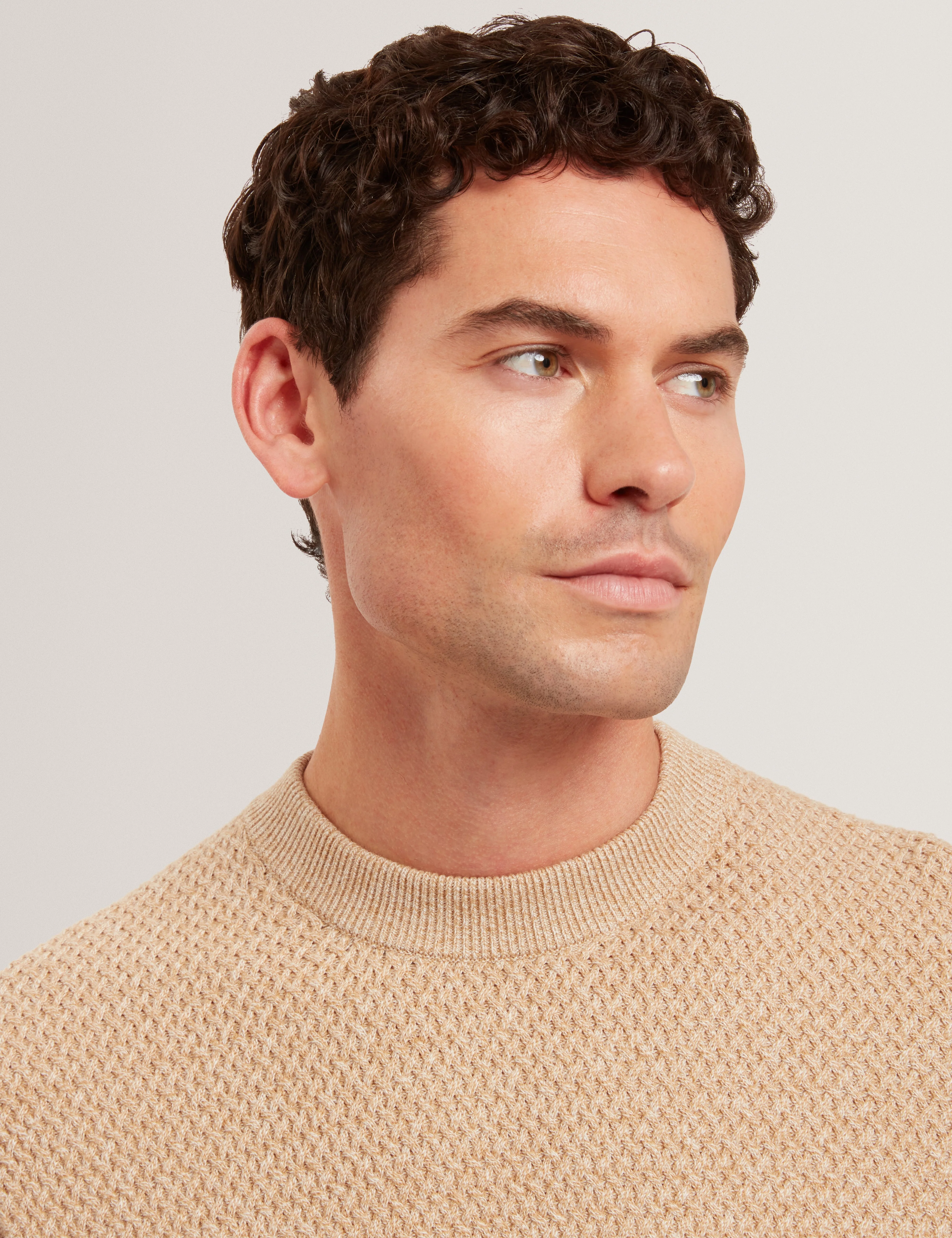 Monya Ls Textured Knit Crew Neck Camel - Image 4
