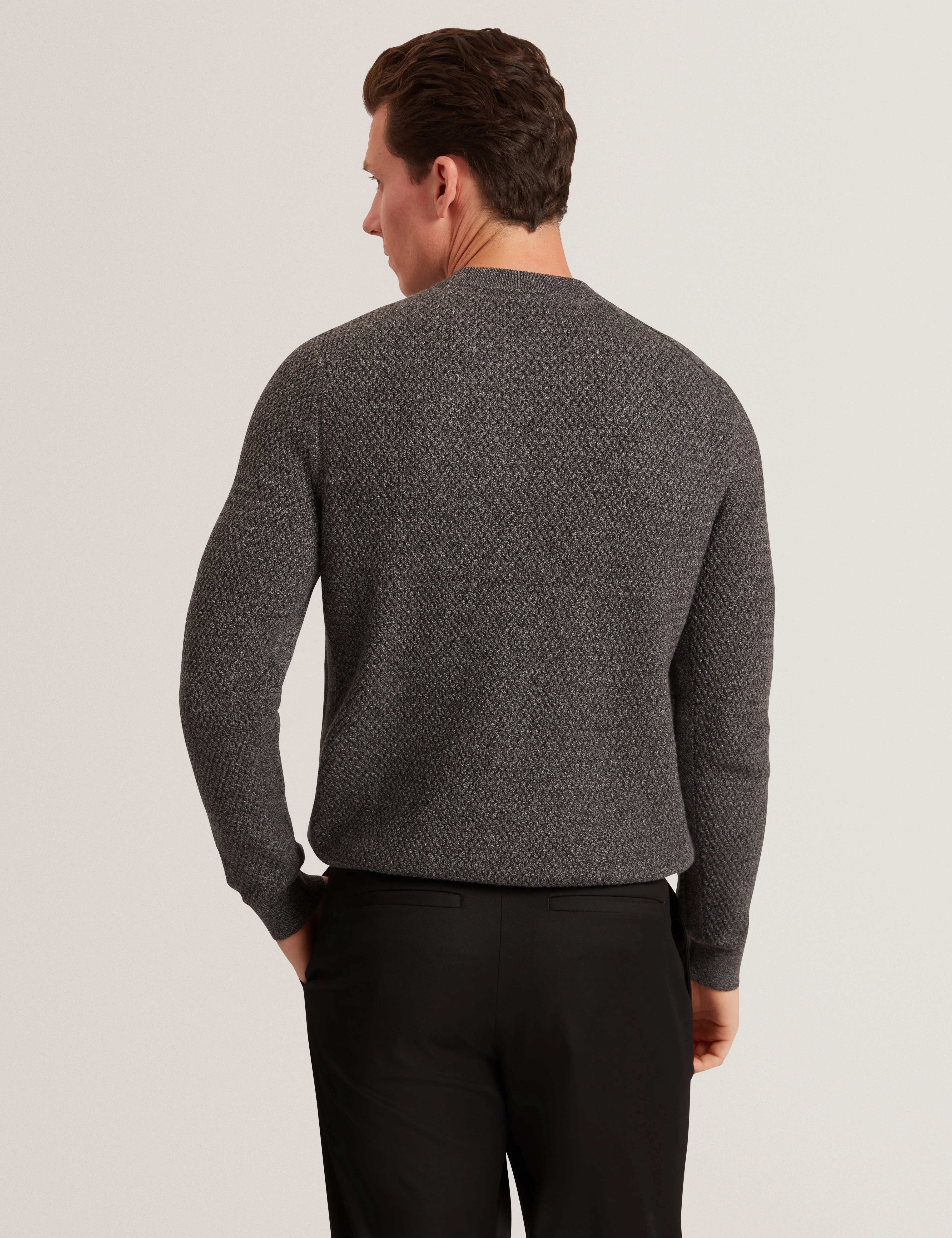 Monya Ls Textured Knit Crew Neck Mid-Grey - Image 5