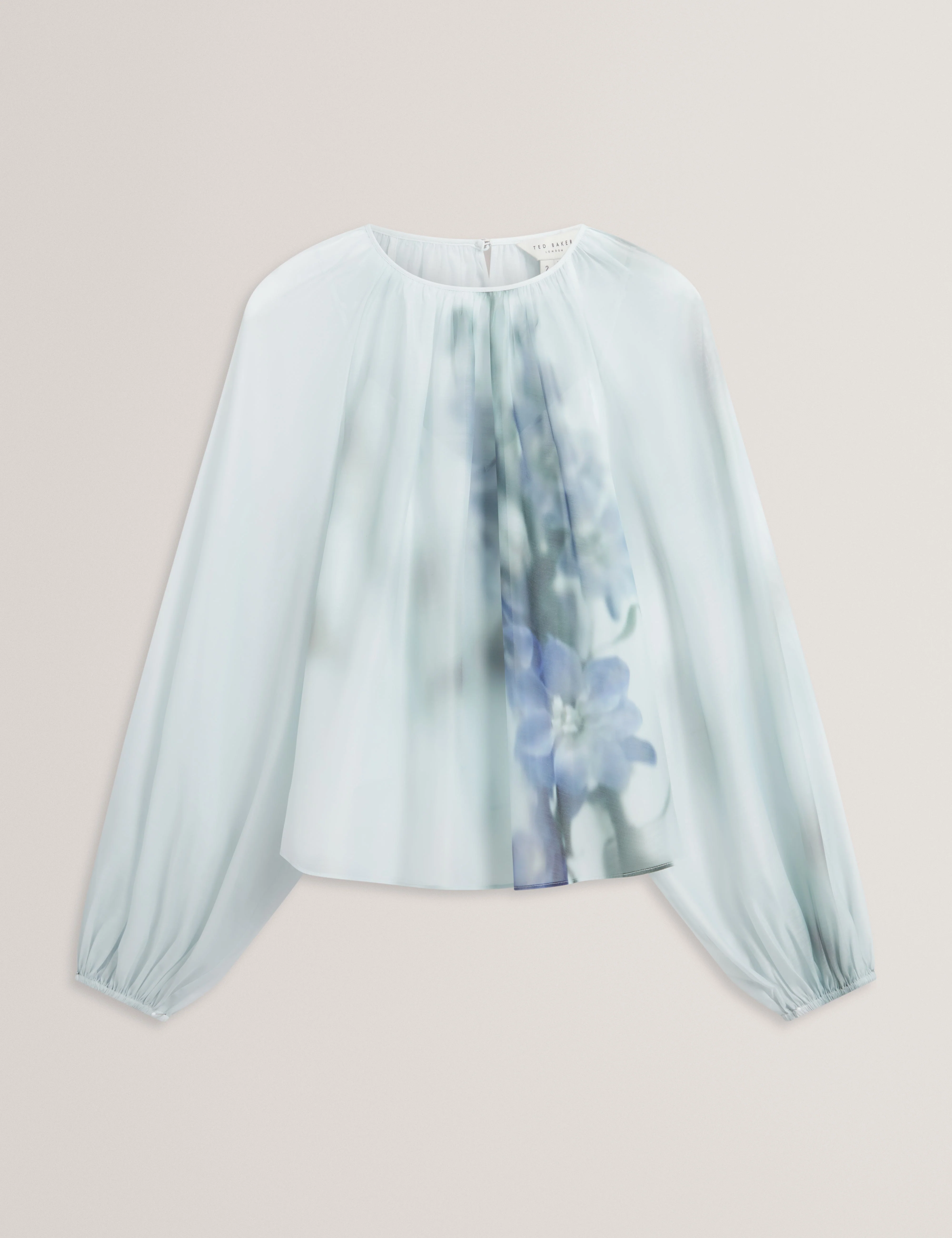 Mylesee Printed Organza Puff Sleeve Blouse Lt-Green - Image 2