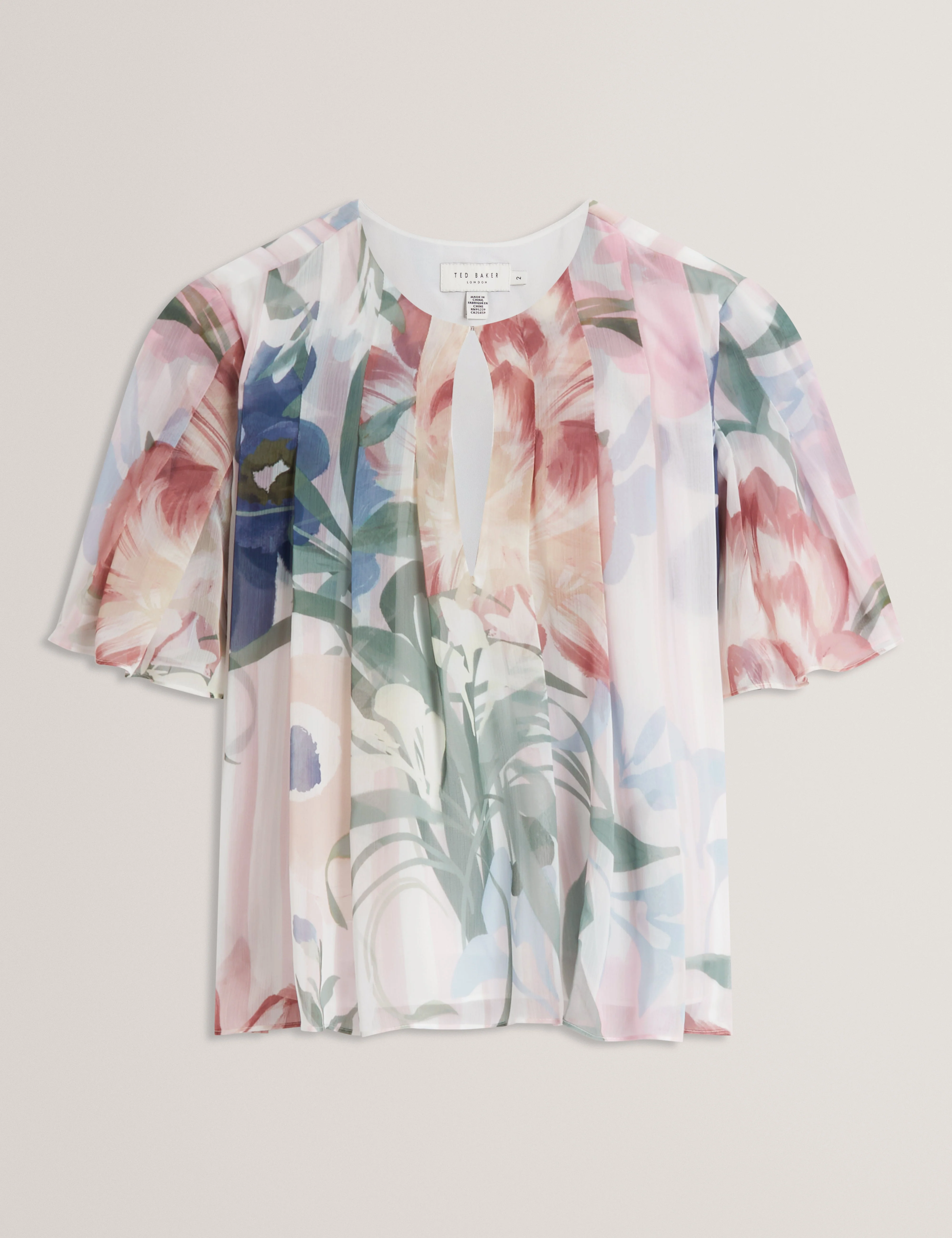 Nansii Pleated Angel Sleeve Printed Top Pink - Image 7