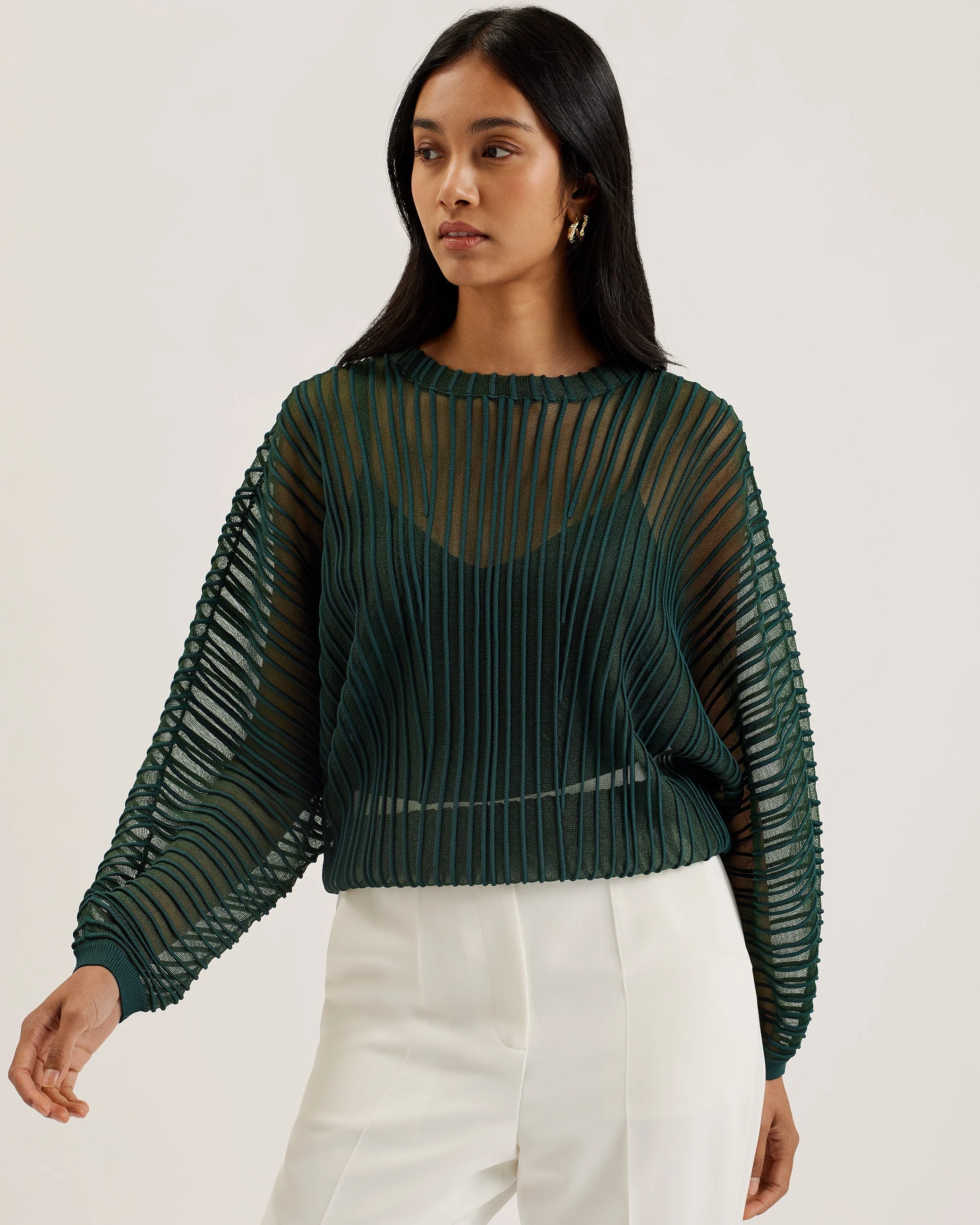 Nellay Sheer Striped Engineered Knit Dk-Green - Image 2