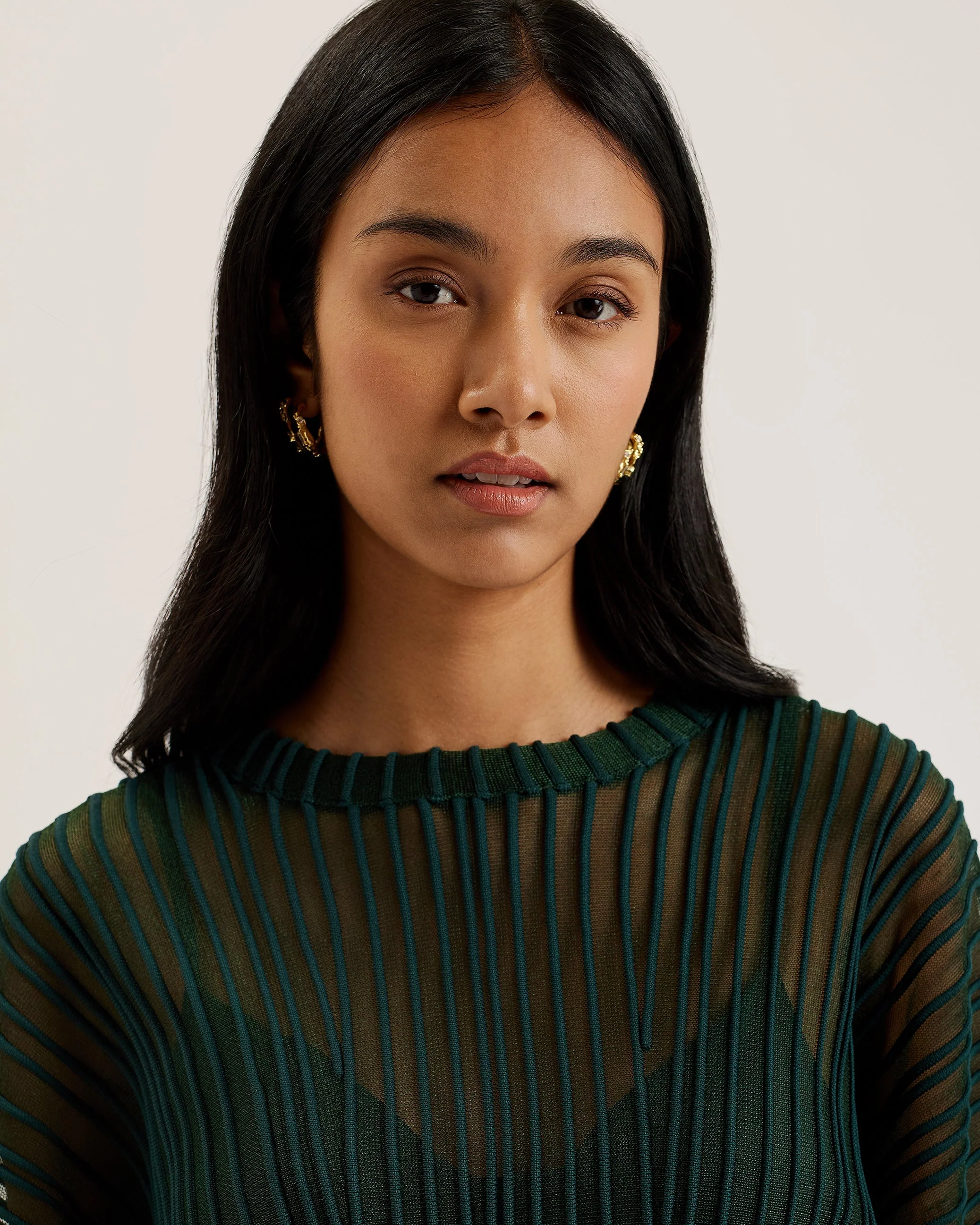 Nellay Sheer Striped Engineered Knit Dk-Green - Image 4