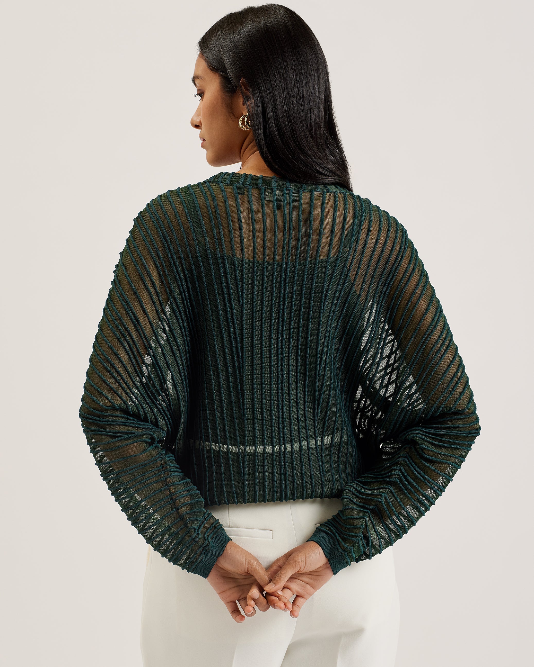 Nellay Sheer Striped Engineered Knit Dk-Green - Image 5