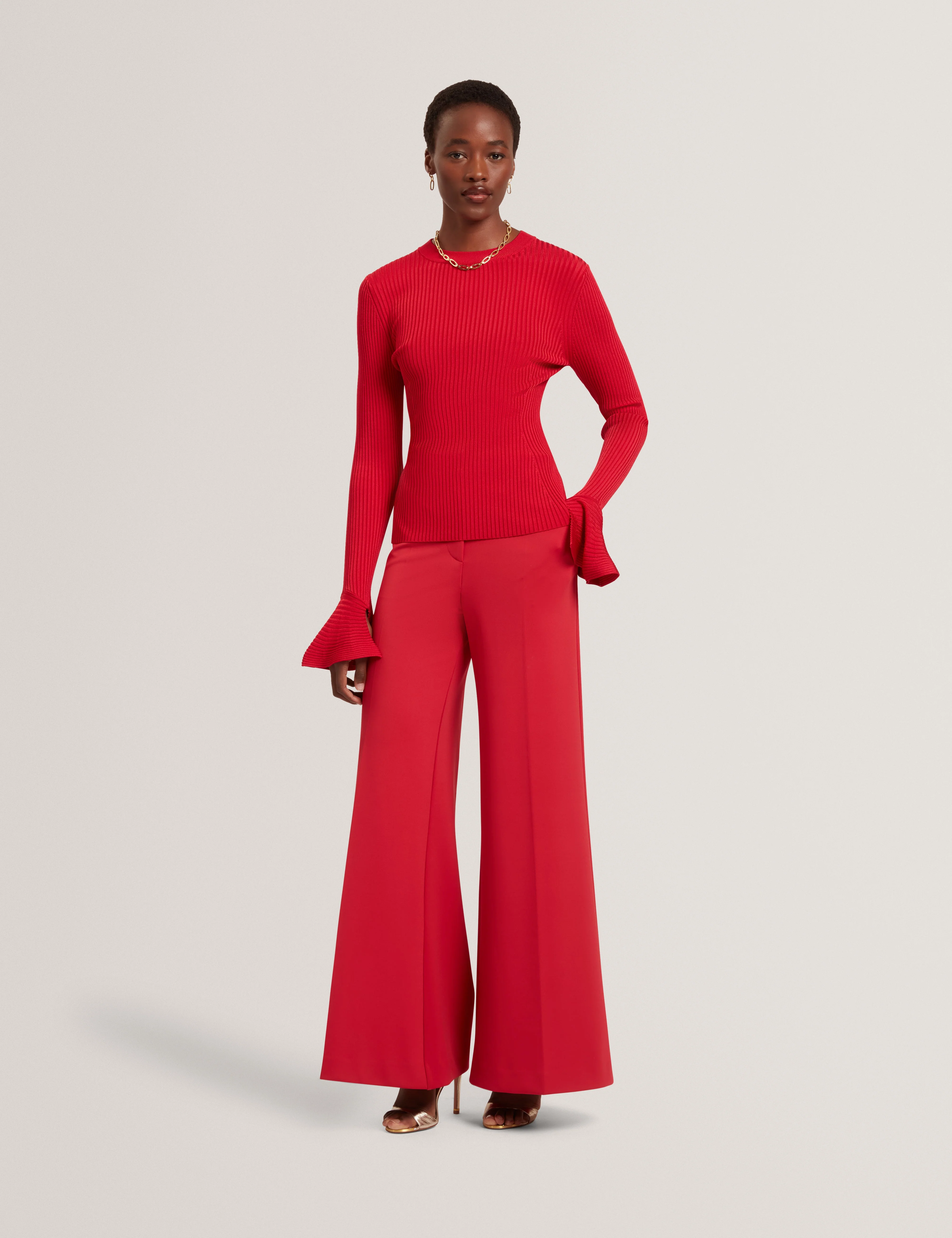 Nogal Ponte Wide Leg Trouser Dk-Red - Image 2