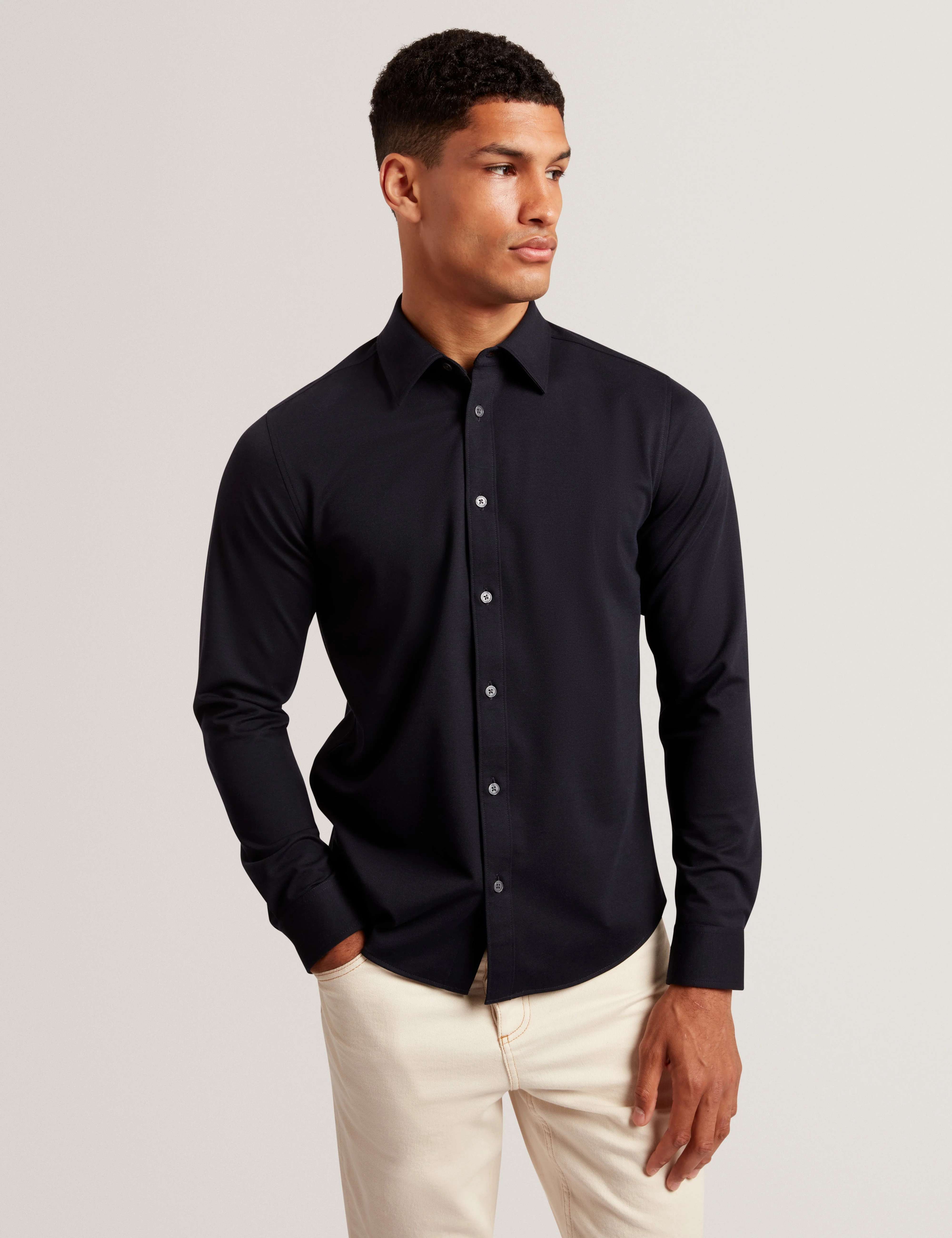 Nortun Ls Regular Fit Wool Blend Knitted Shirt Navy