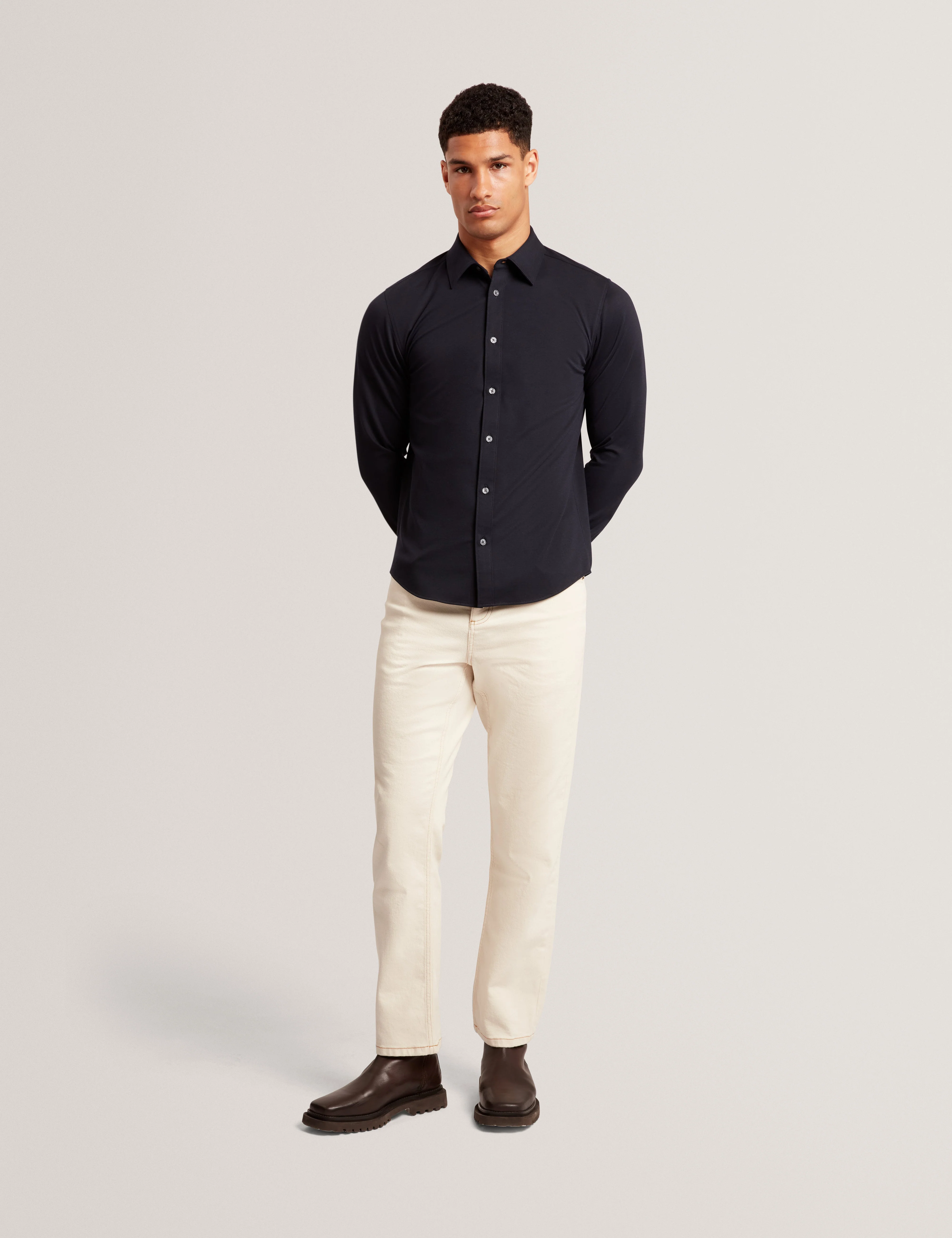 Nortun Ls Regular Fit Wool Blend Knitted Shirt Navy - Image 2