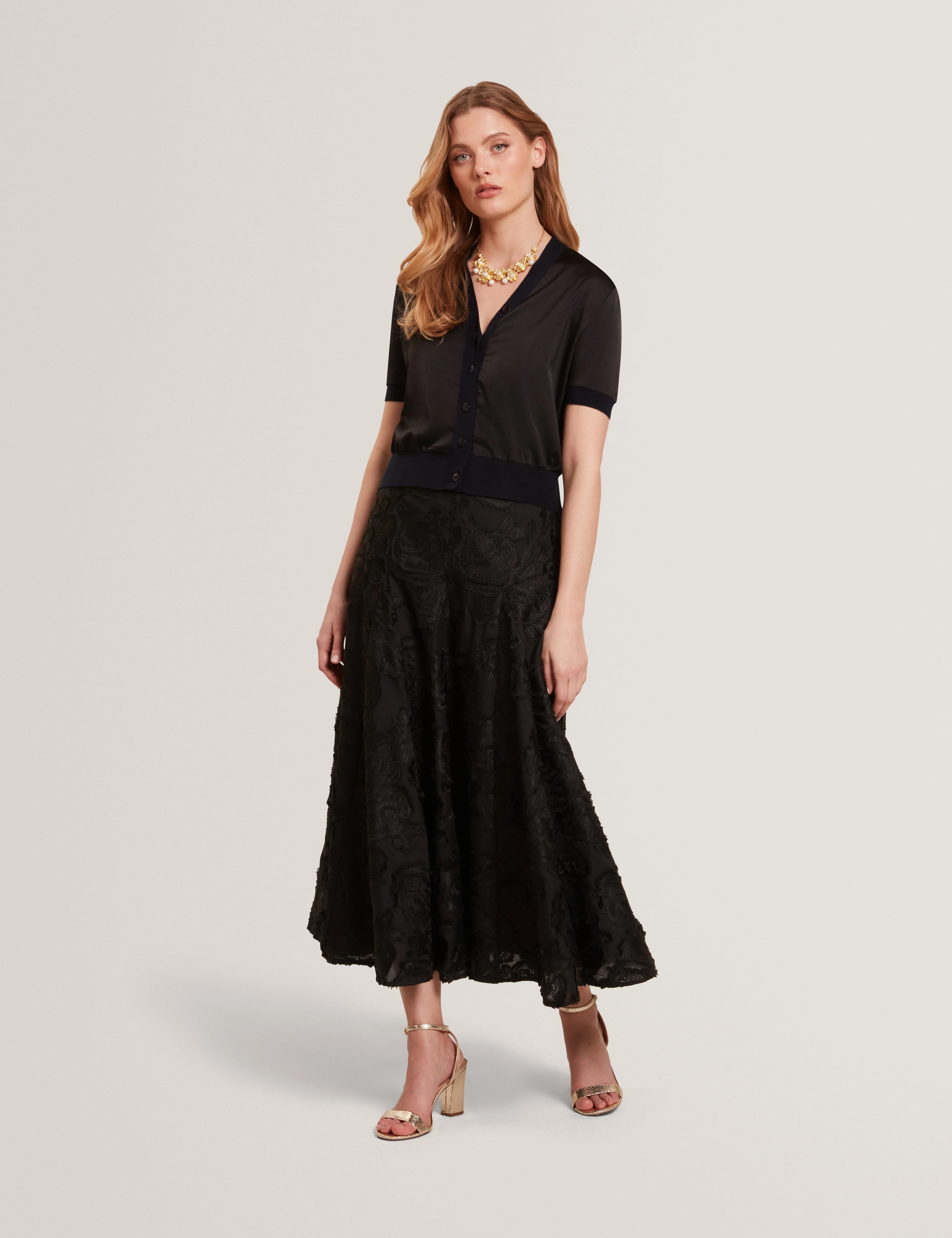 Ofina Woven Front Short Sleeve Cardigan Black