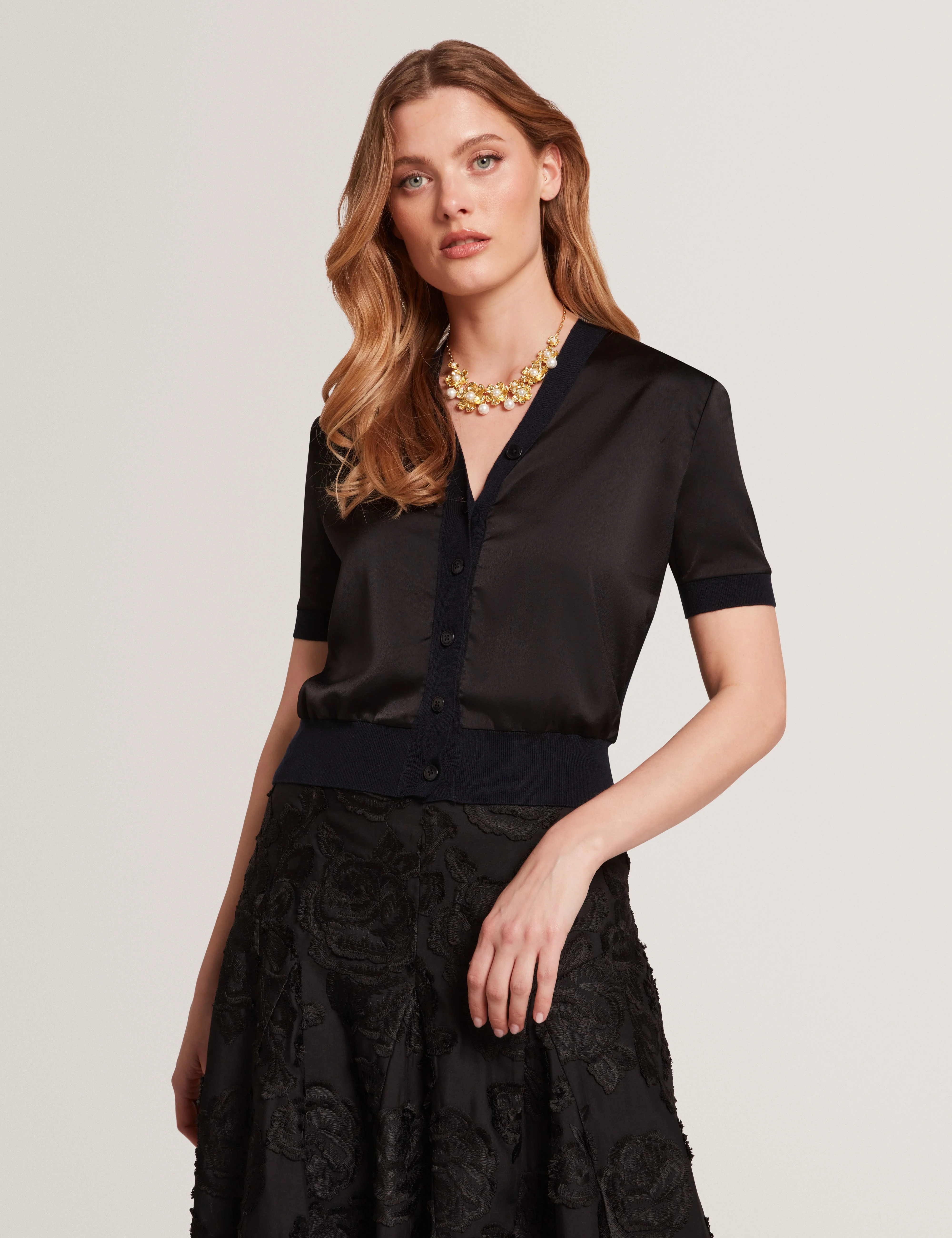 Ofina Woven Front Short Sleeve Cardigan Black - Image 5