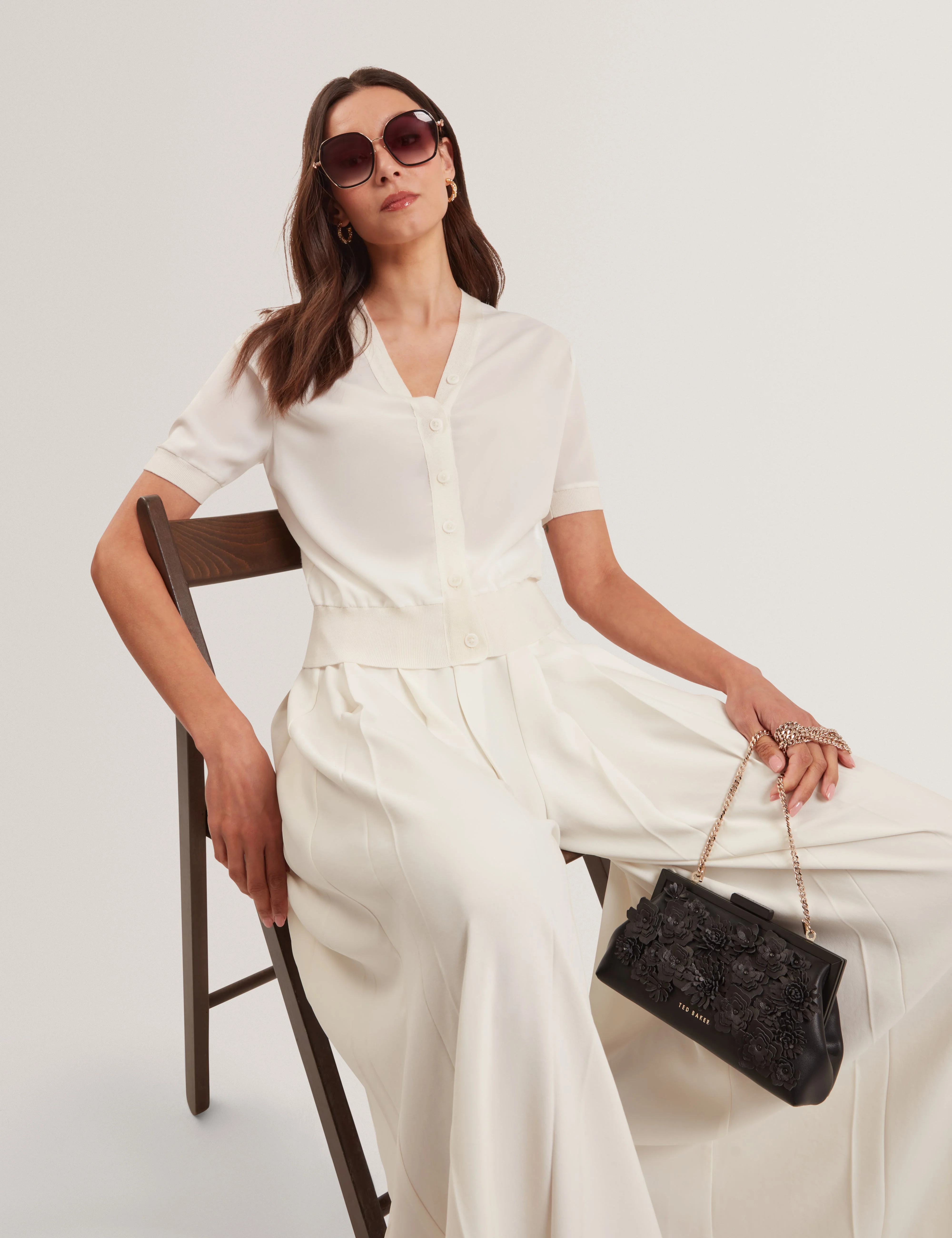 Ofina Woven Front Short Sleeve Cardigan White - Image 4