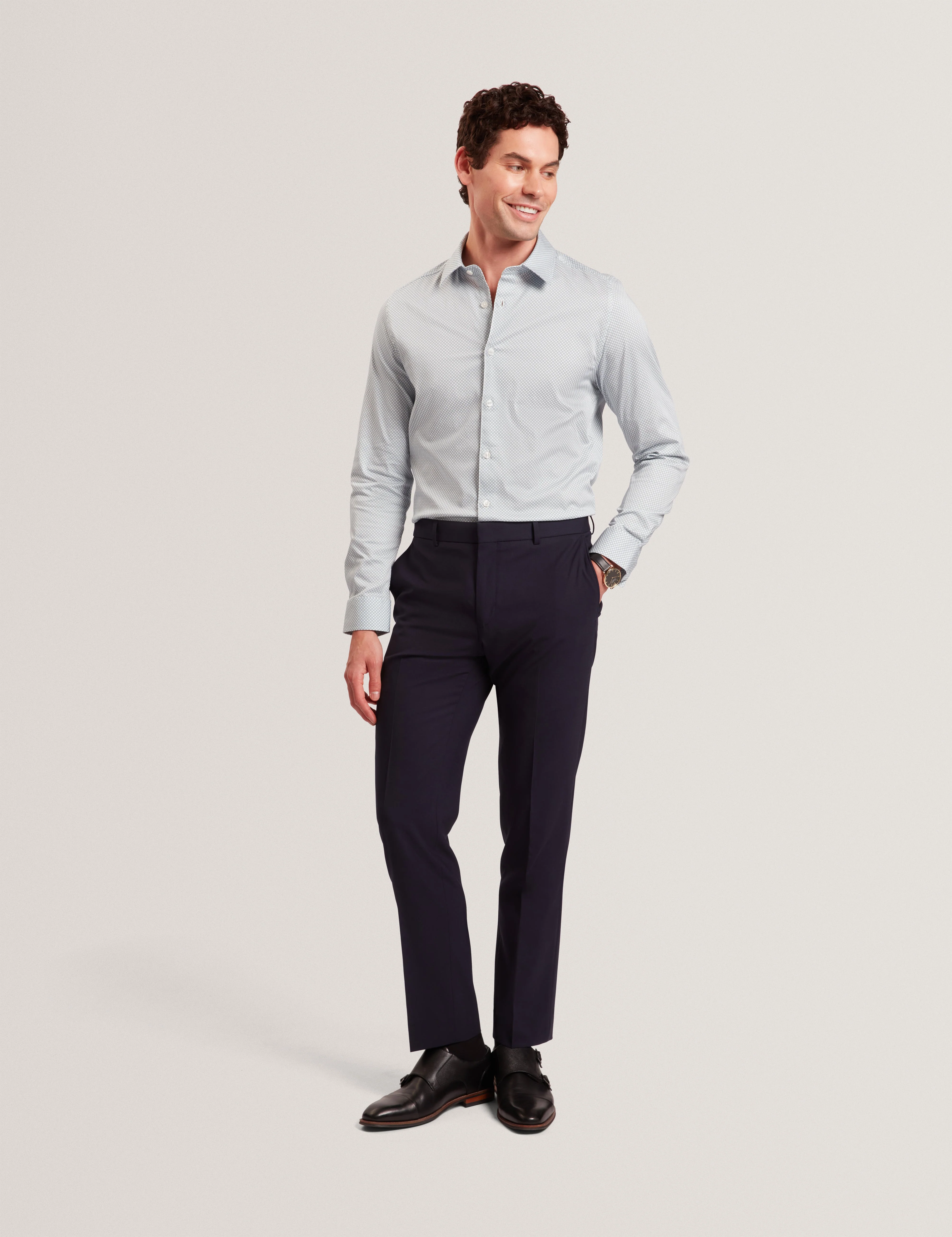 Olweno Long Sleeve Slim Fit Geo Print Shirt Lt-Blue - Image 2