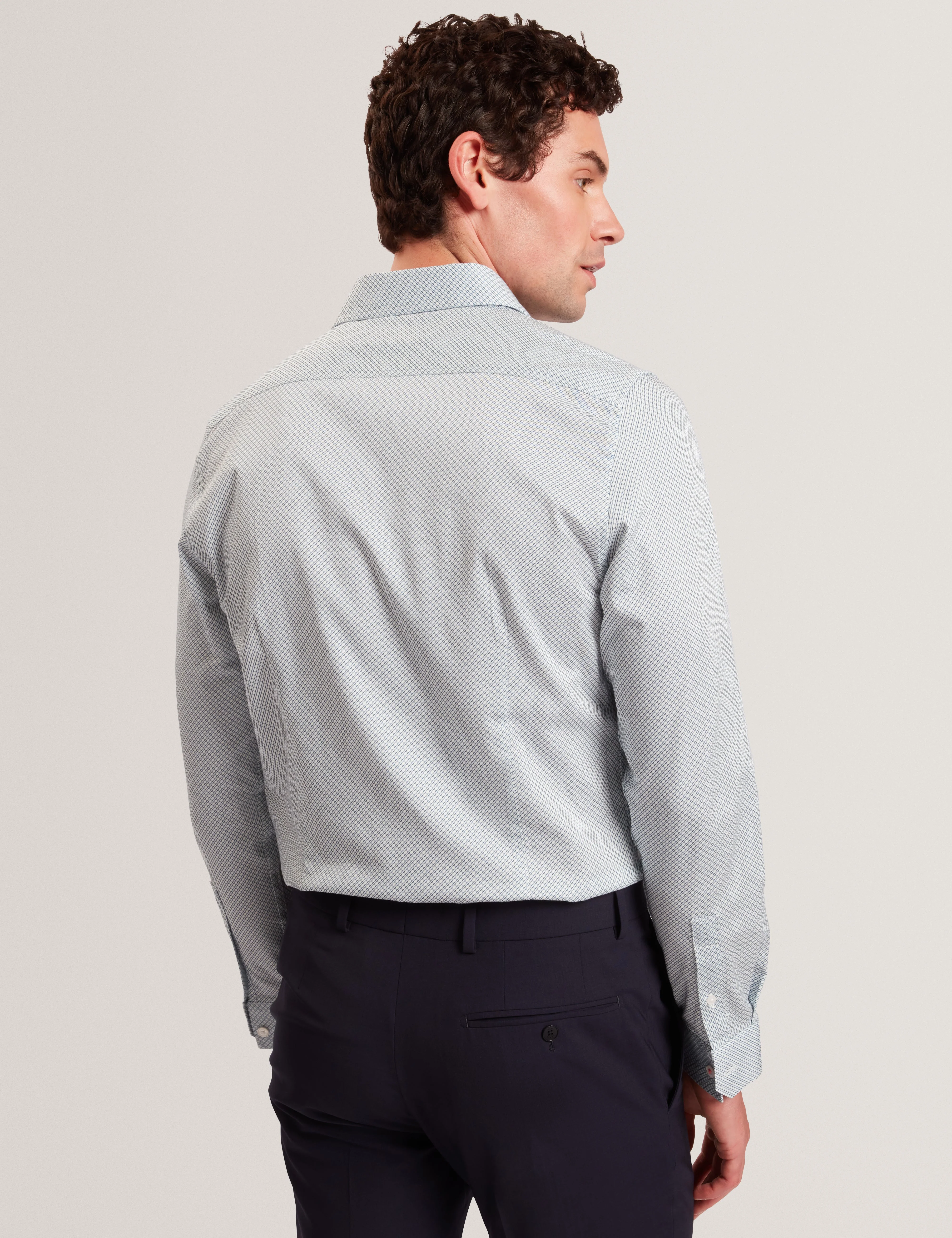 Olweno Long Sleeve Slim Fit Geo Print Shirt Lt-Blue - Image 5