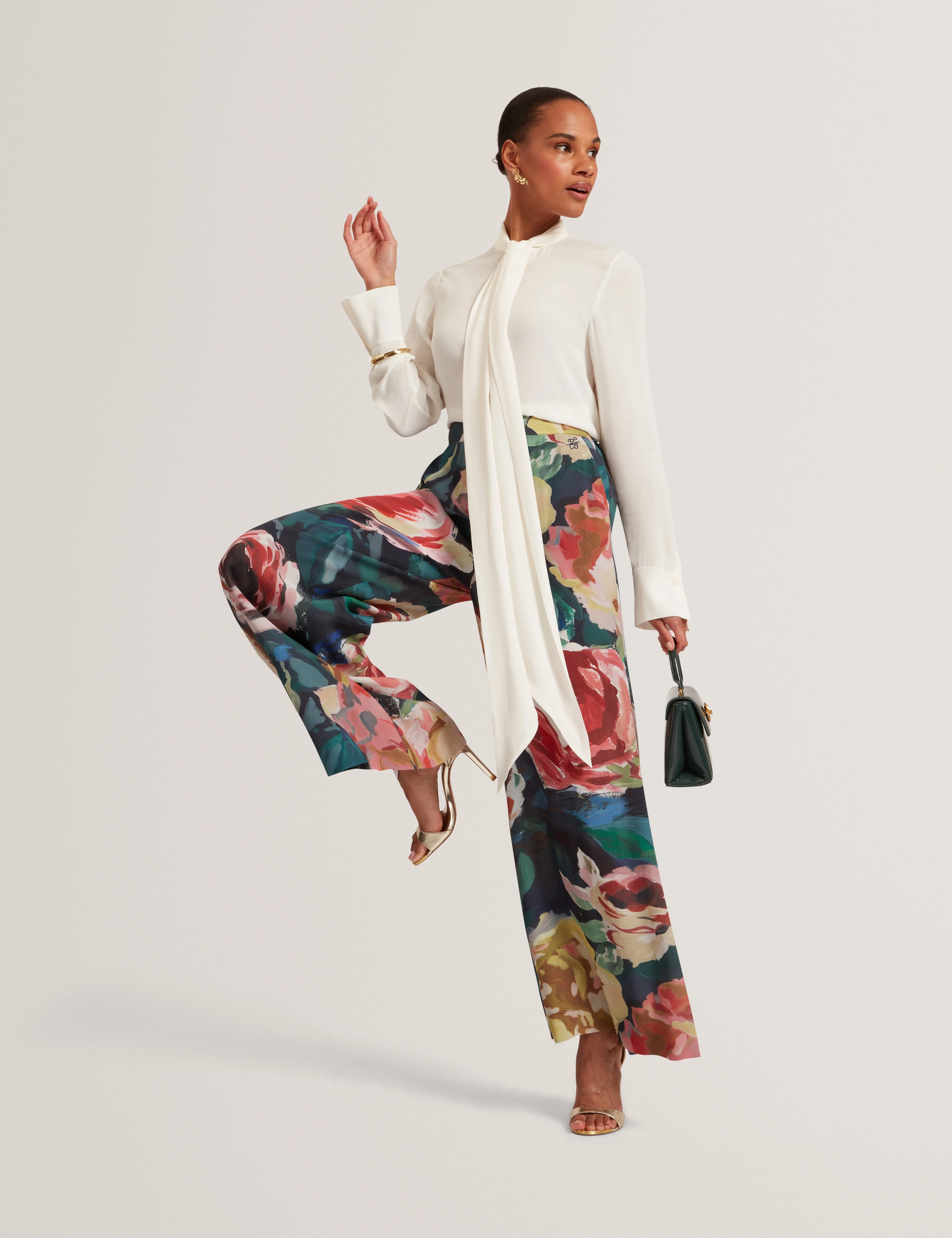 Opulena Printed Wide Leg Trouser Navy - Image 5