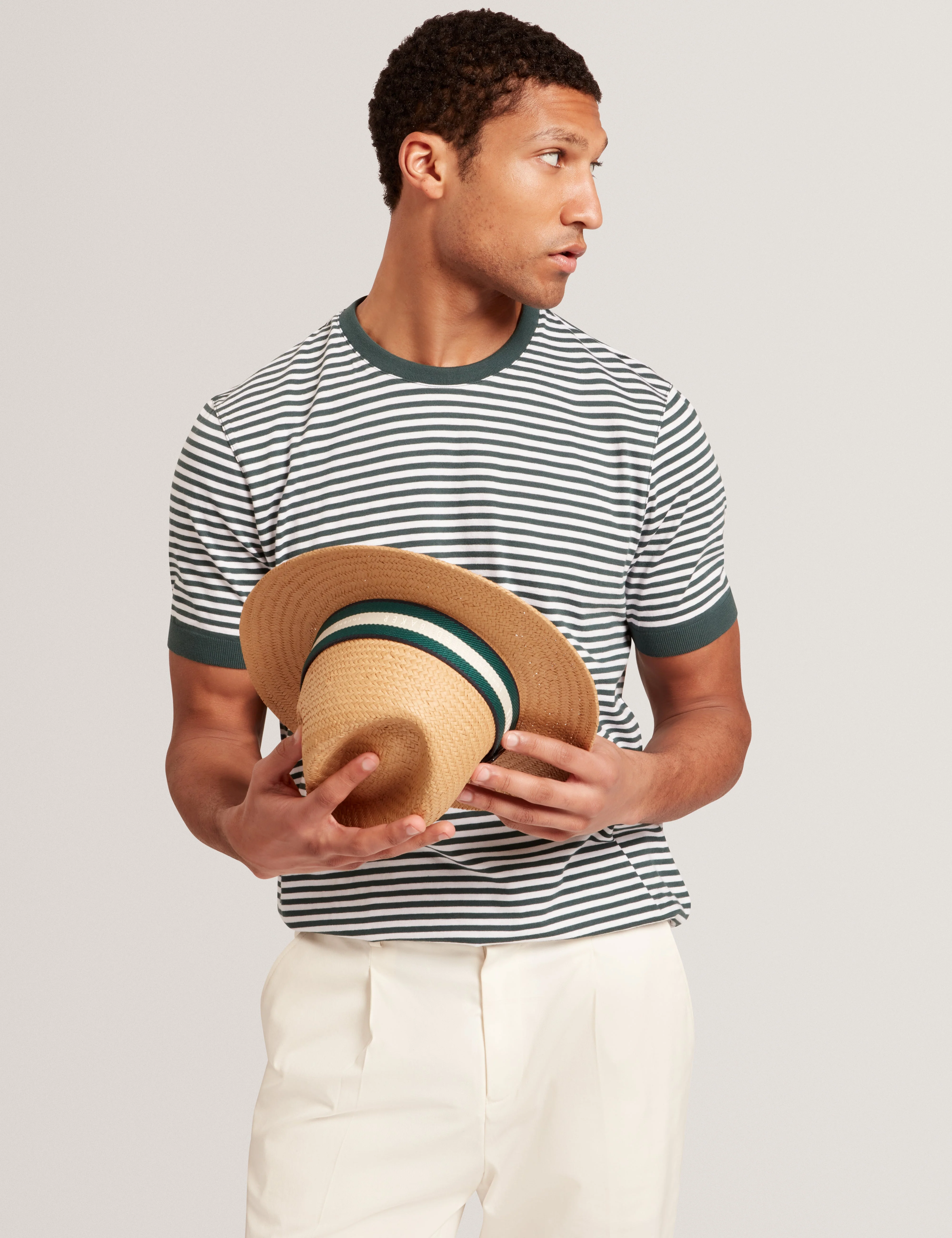 Ourme Short Sleeve Stripe T-Shirt Dk-Green - Image 4