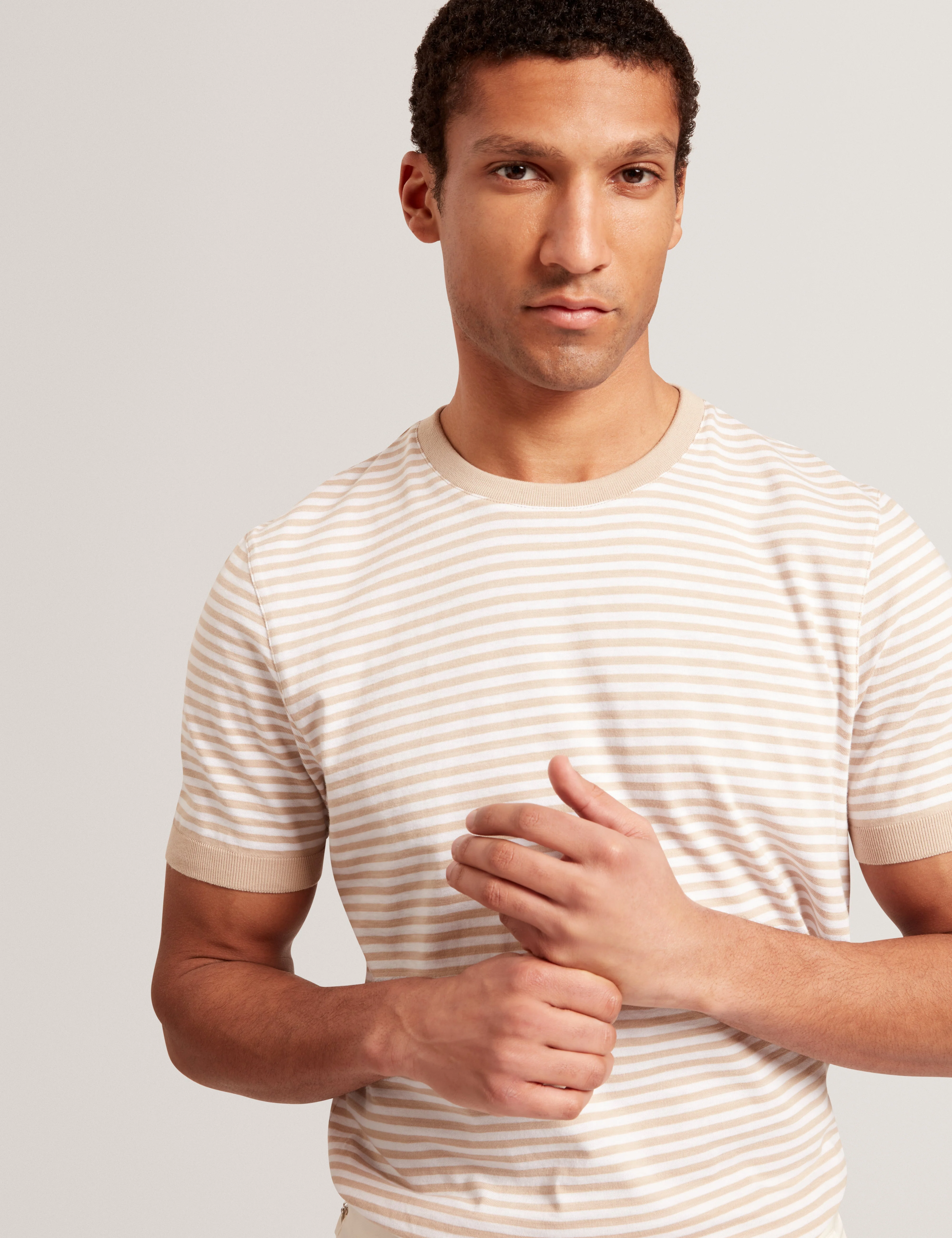 Ourme Short Sleeve Stripe T-Shirt Taupe - Image 3