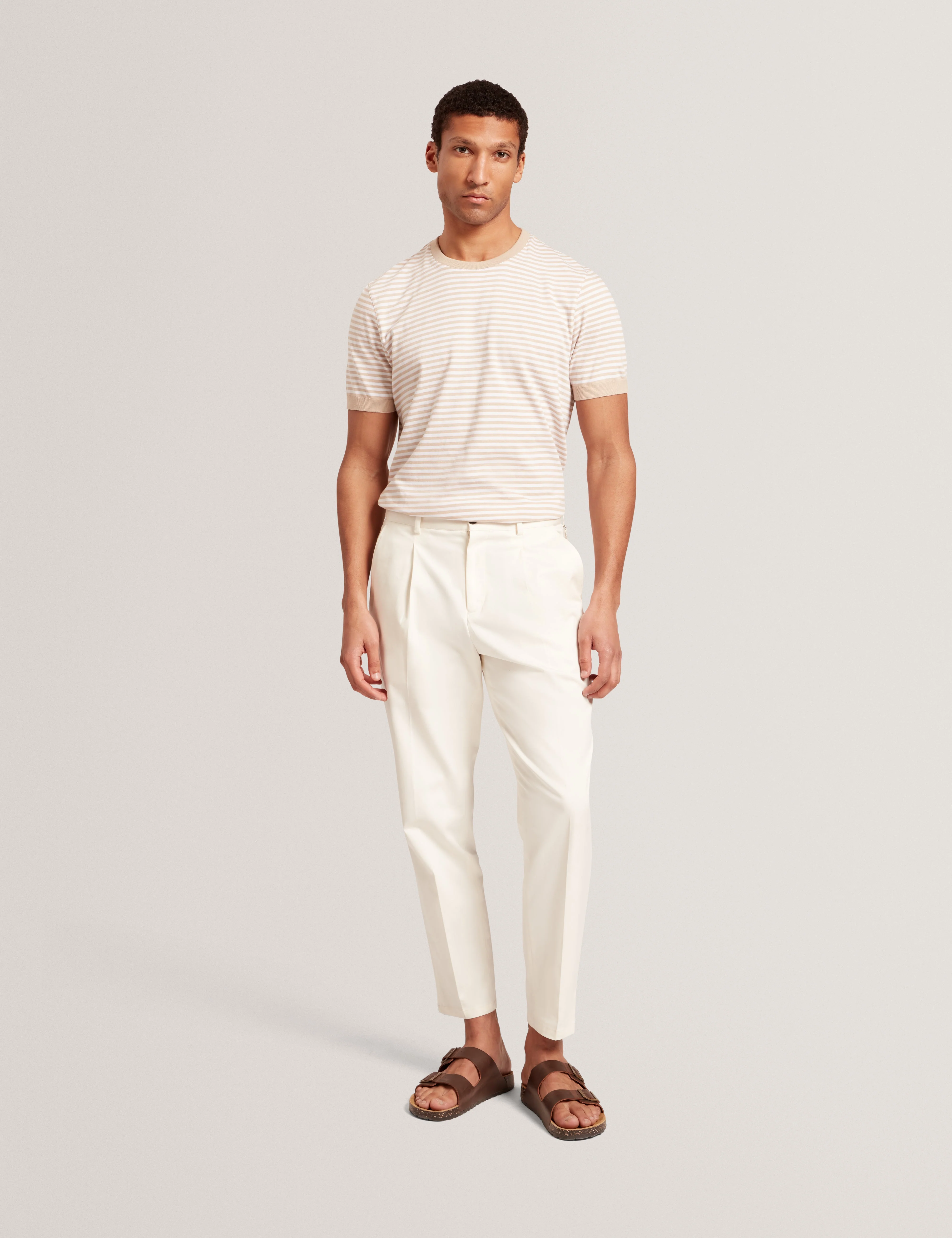 Ourme Short Sleeve Stripe T-Shirt Taupe - Image 7