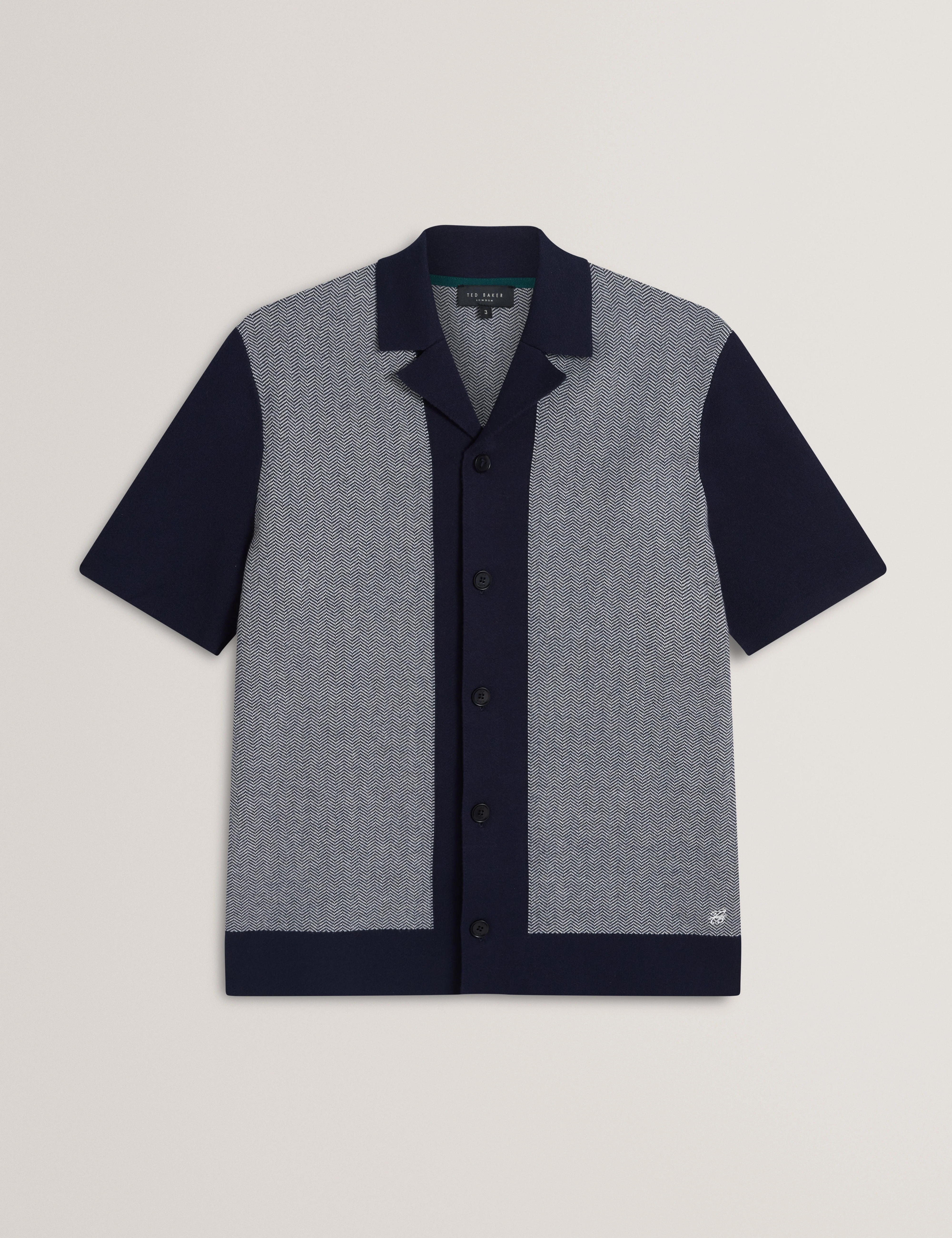 Padrig Short Sleeve Knitted Herring Bone Shirt Navy - Image 6
