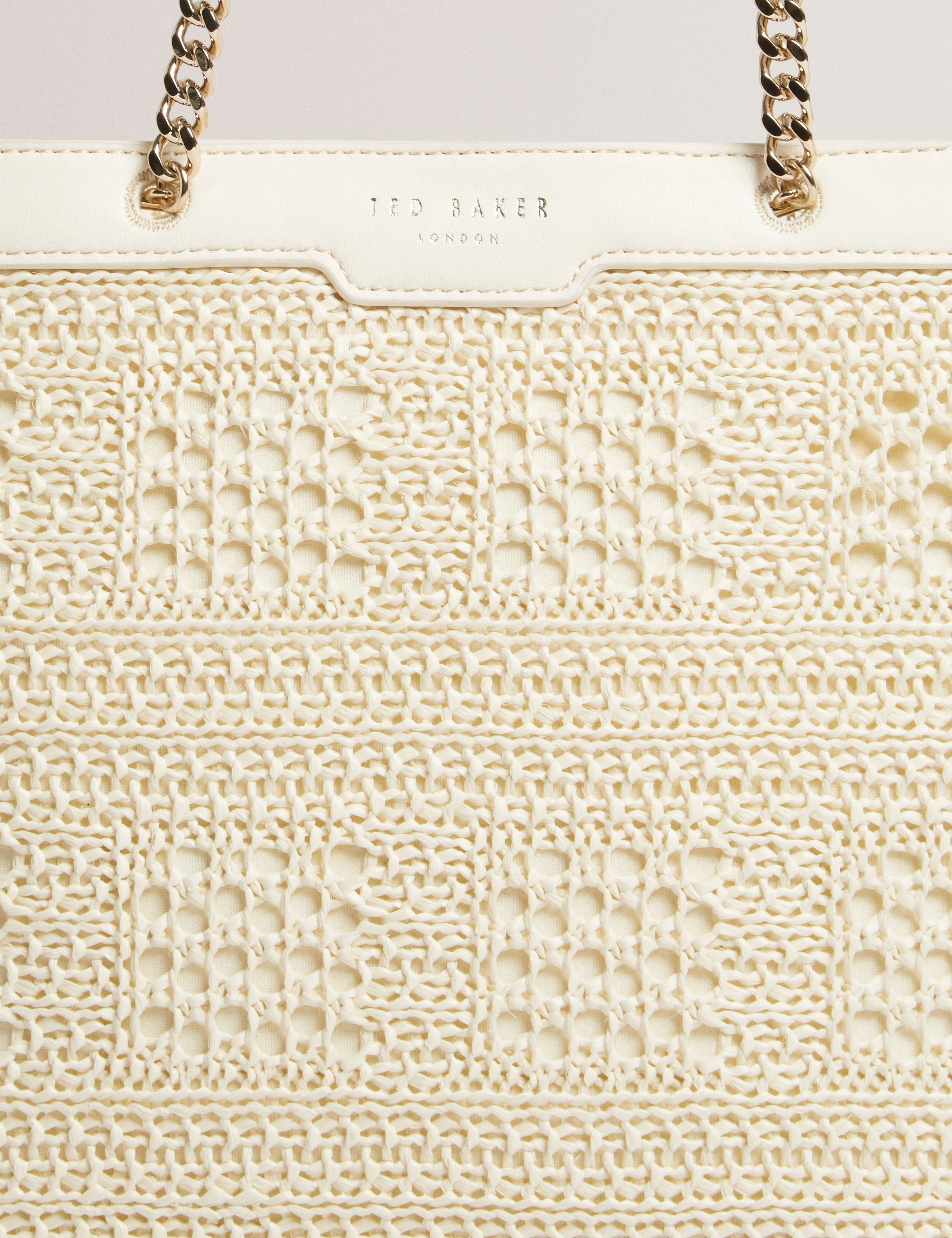 Pamlen Raffia Straw Chain Strap Square Tote Bag Ivory - Image 4