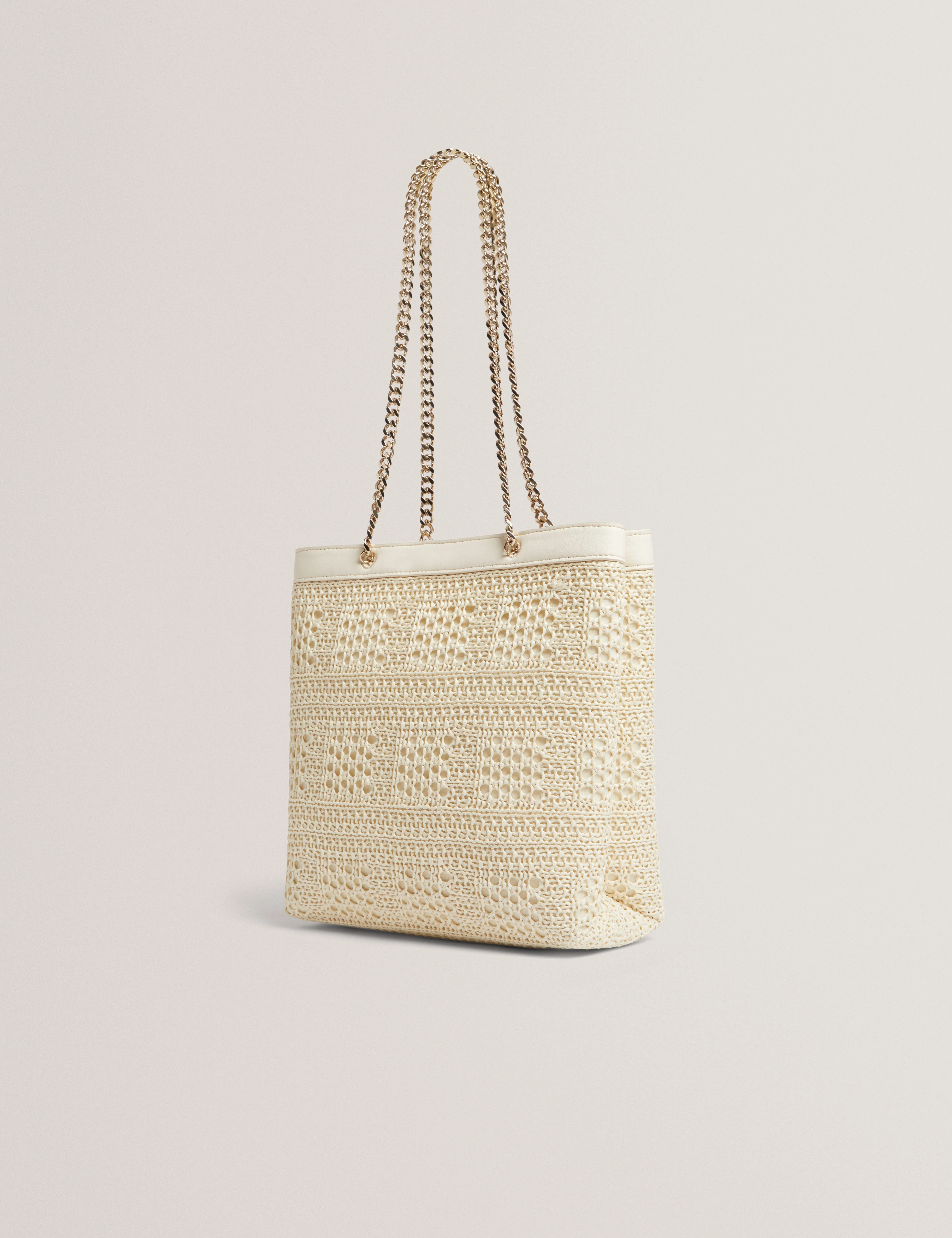 Pamlen Raffia Straw Chain Strap Square Tote Bag Ivory - Image 7