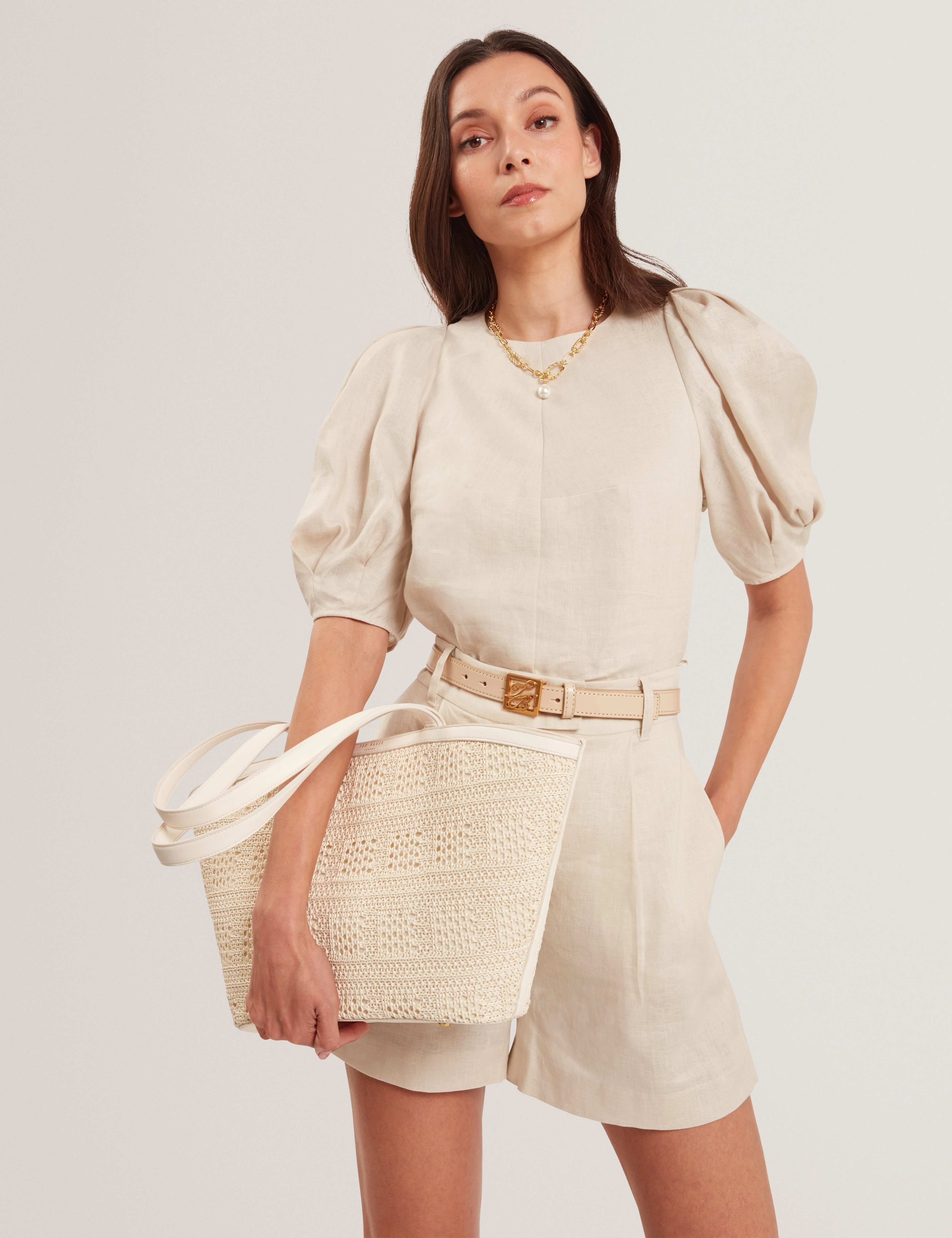 Pammina Raffia Straw Bucket Tote Ivory - Image 6