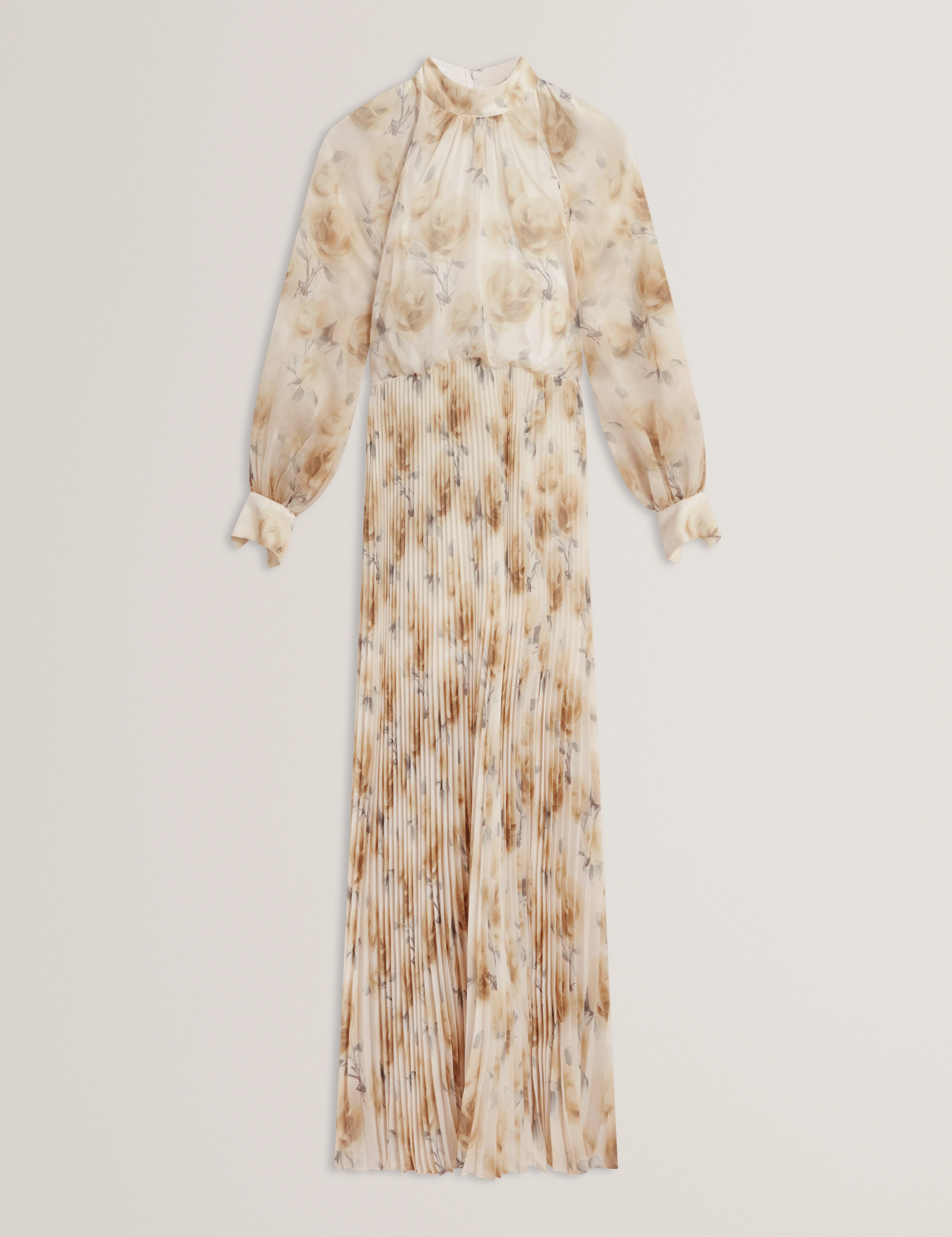 Patsie Tie Detail Long Sleeve Floral Maxi Dress Ivory - Image 8