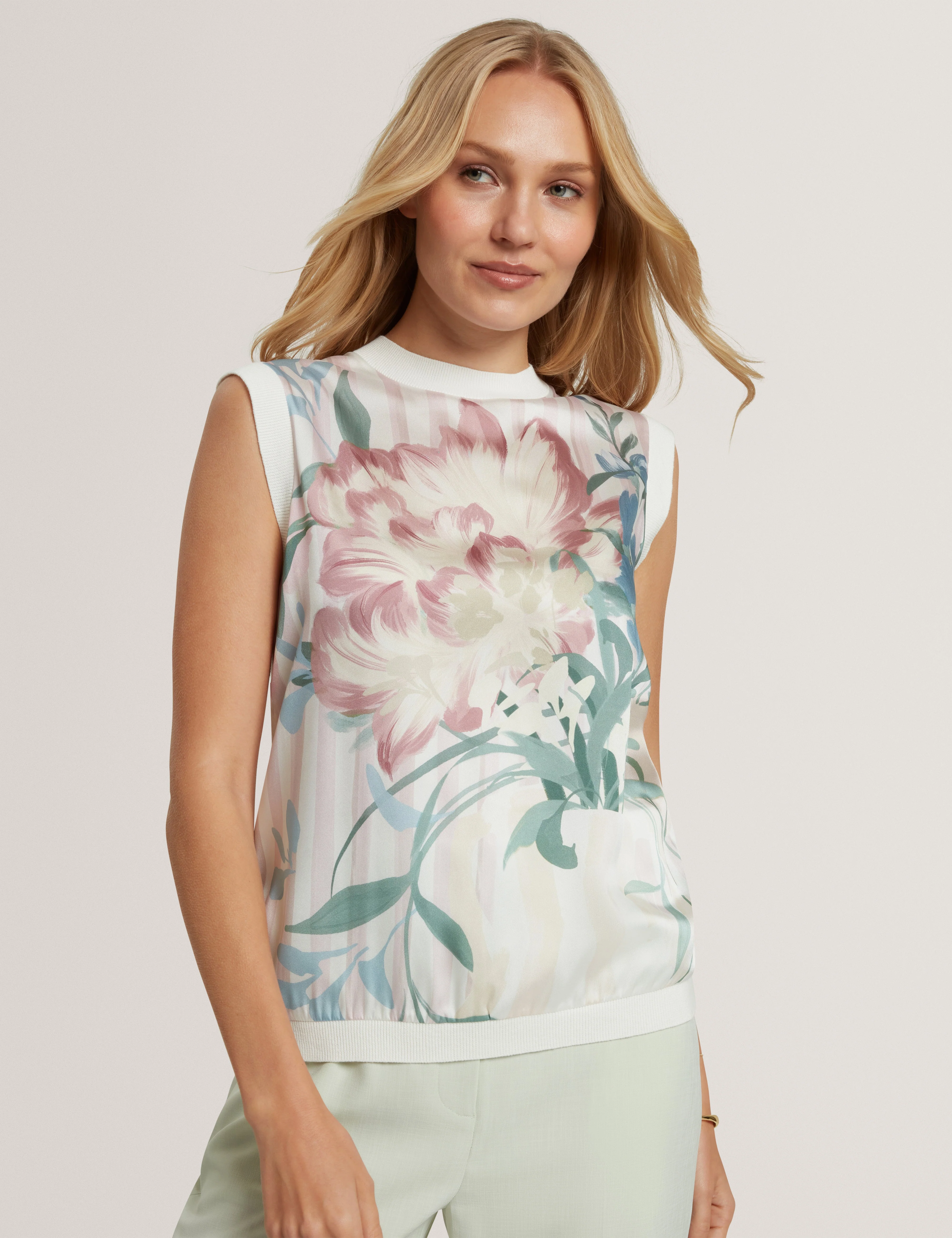 Pavonia Printed Woven Front Tank Top Pink