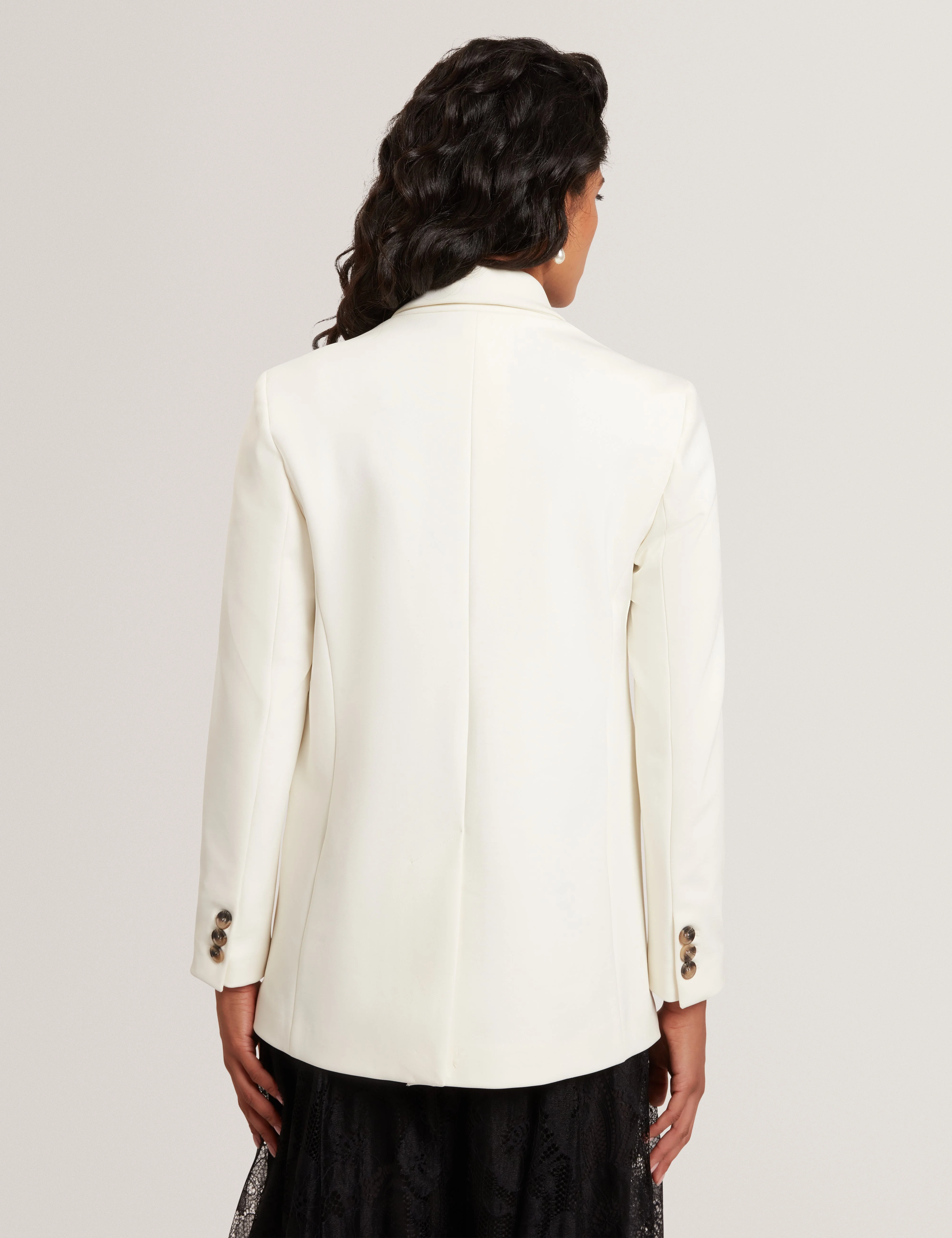 Pawlyn Tailored Ponte Double Breasted Blazer Ivory - Image 5