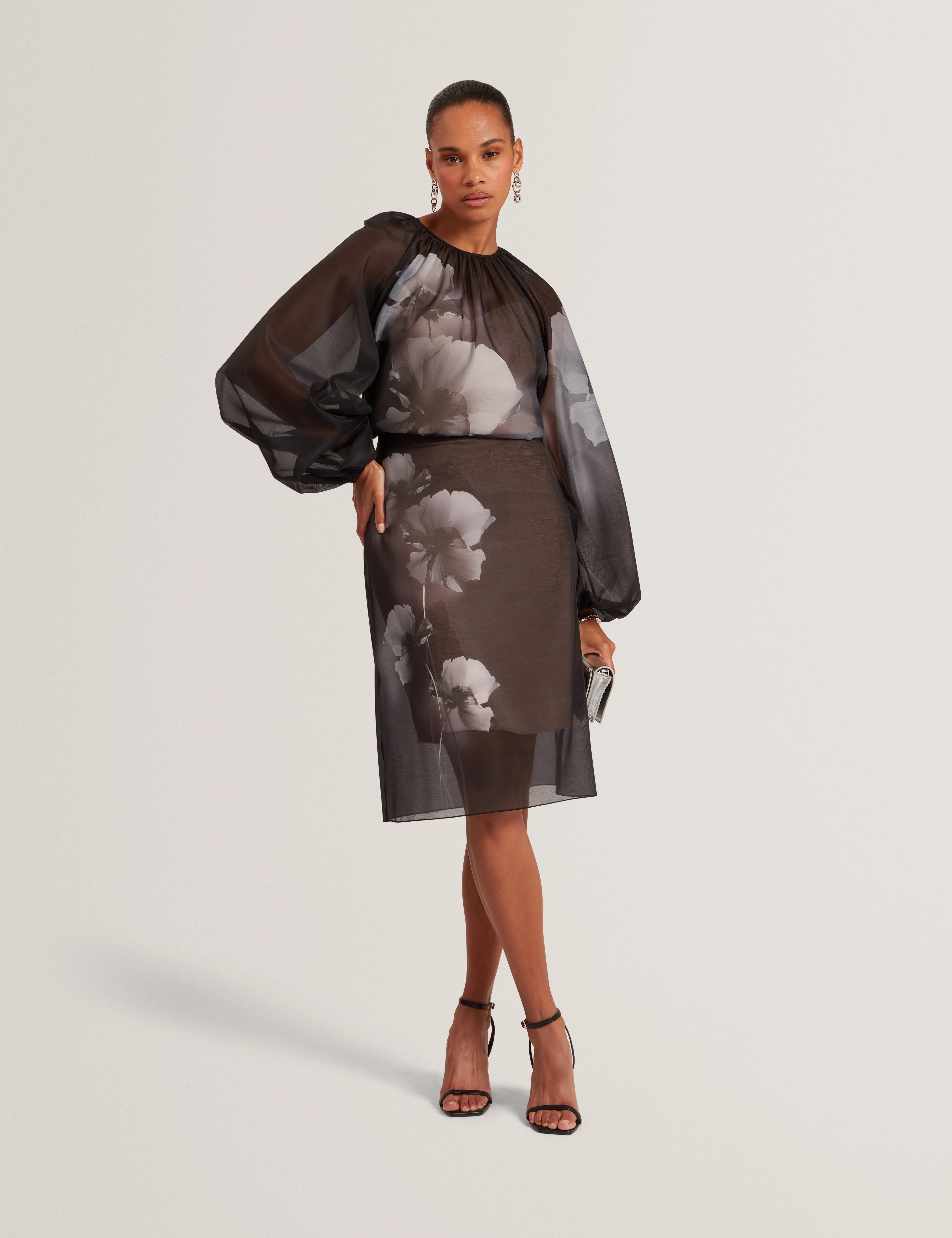 Plaaza Puff Sleeve Blouse With Organza Overlay Black - Image 2