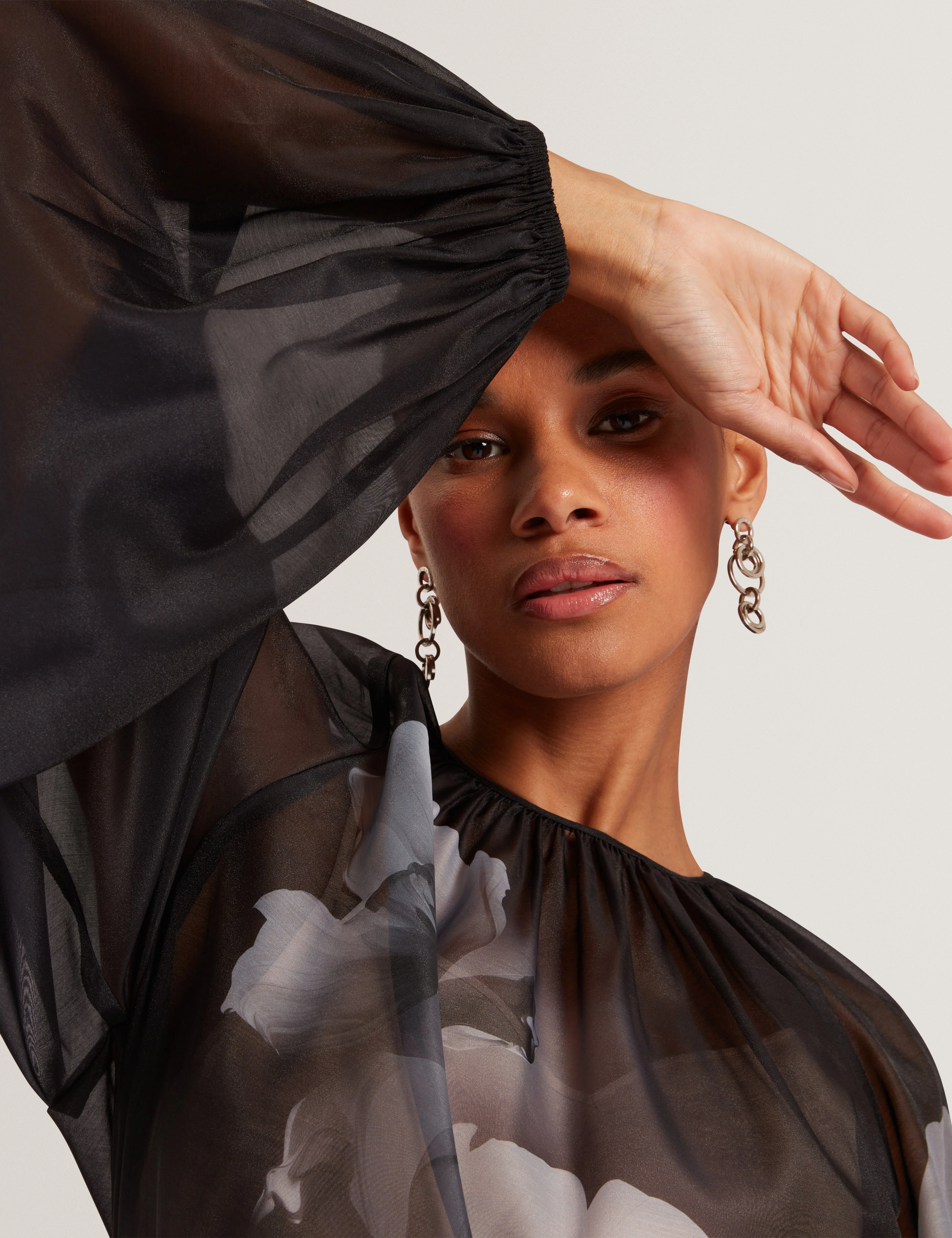 Plaaza Puff Sleeve Blouse With Organza Overlay Black - Image 4