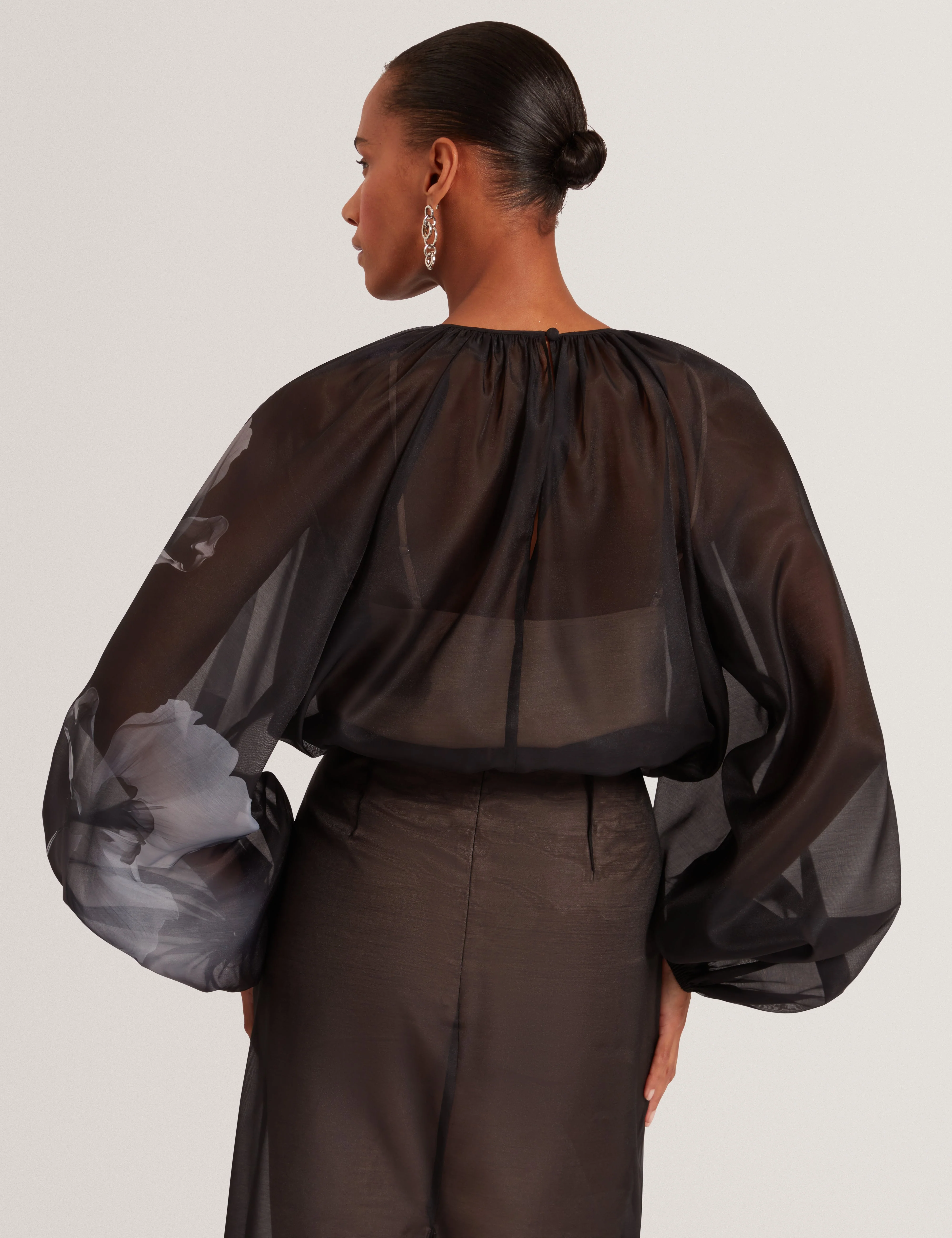 Plaaza Puff Sleeve Blouse With Organza Overlay Black - Image 5