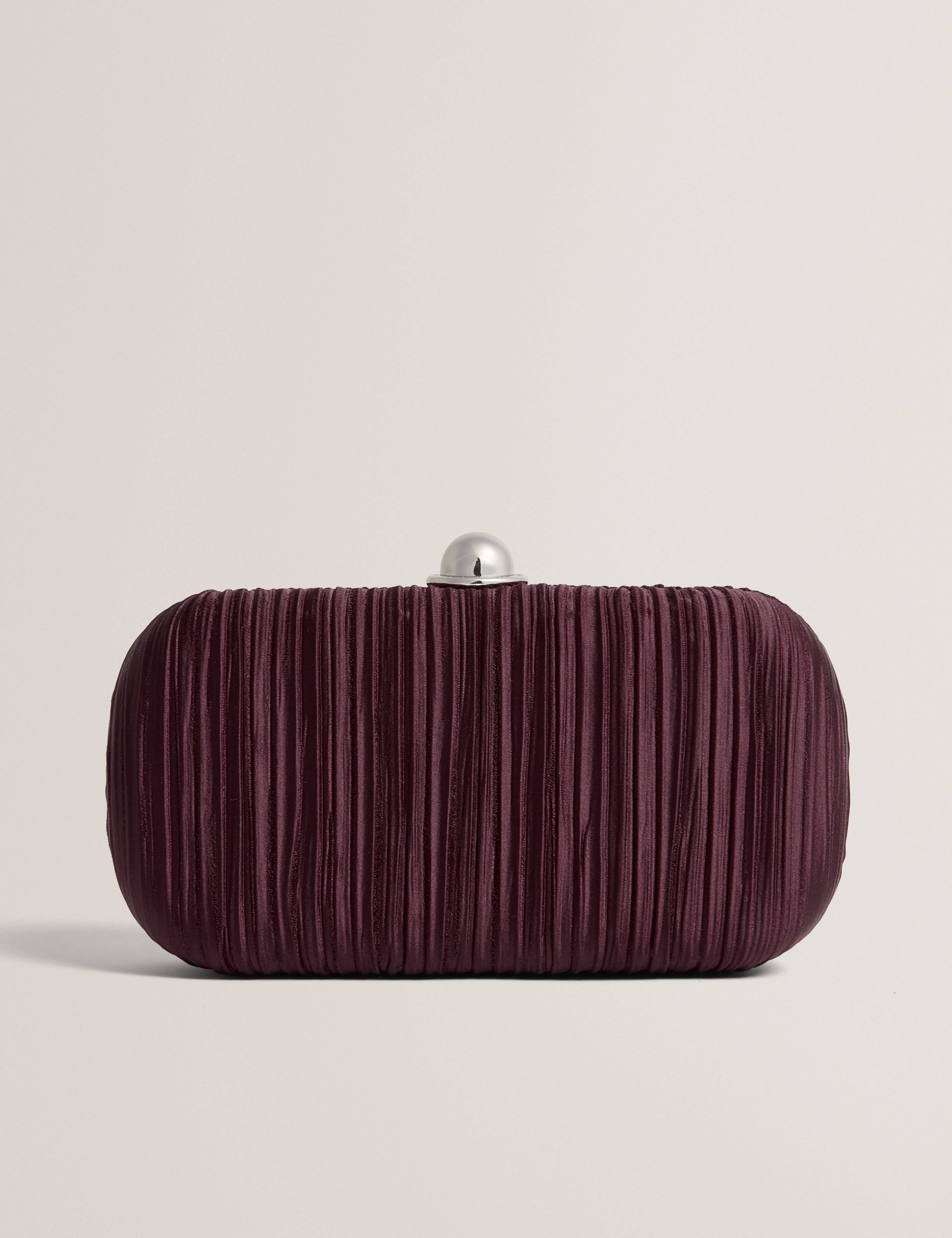 Plisse Pleated Satin Hard Clutch Bag Dp-Purple