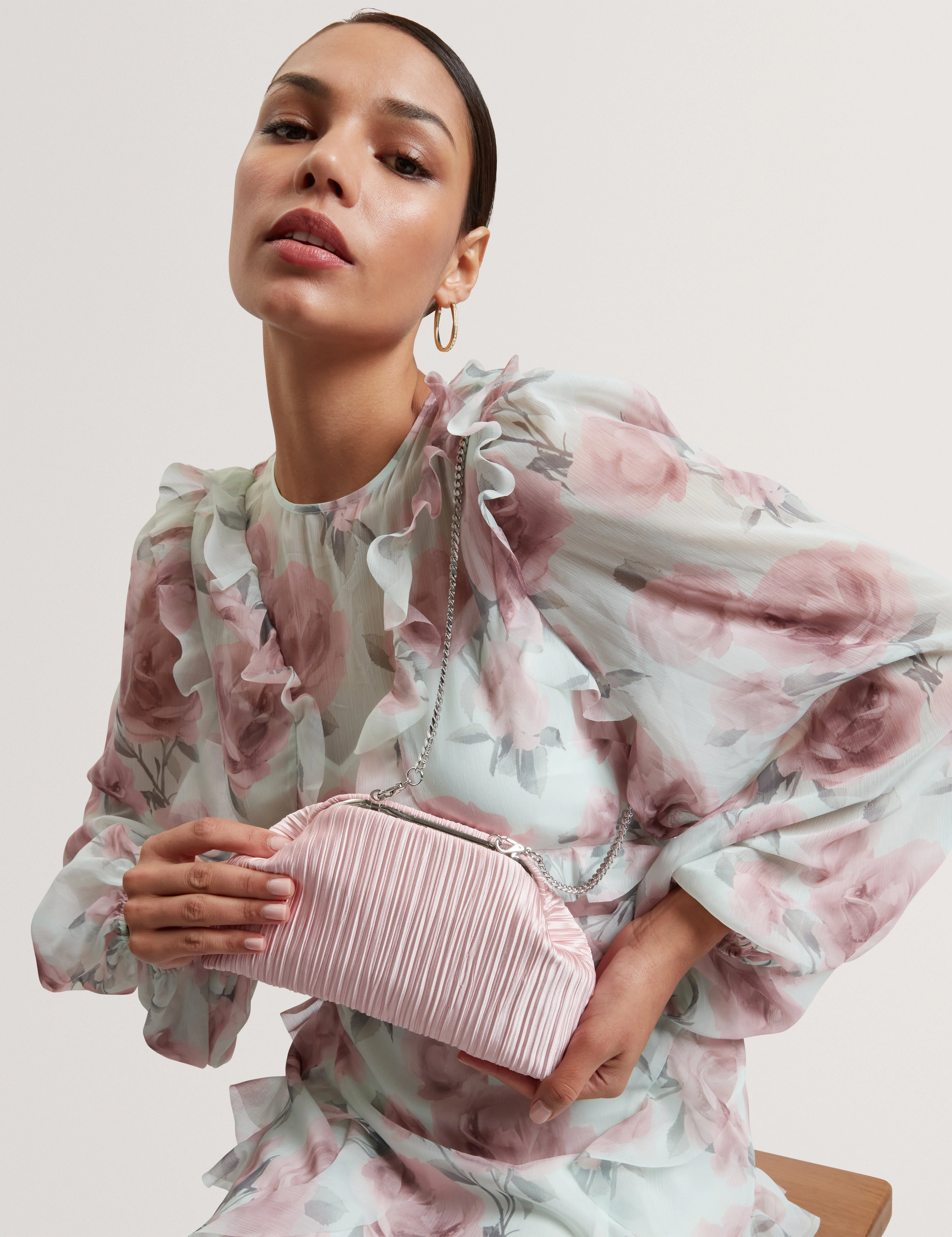 Plisset Soft Satin Pleated Clutch Bag Pink - Image 2