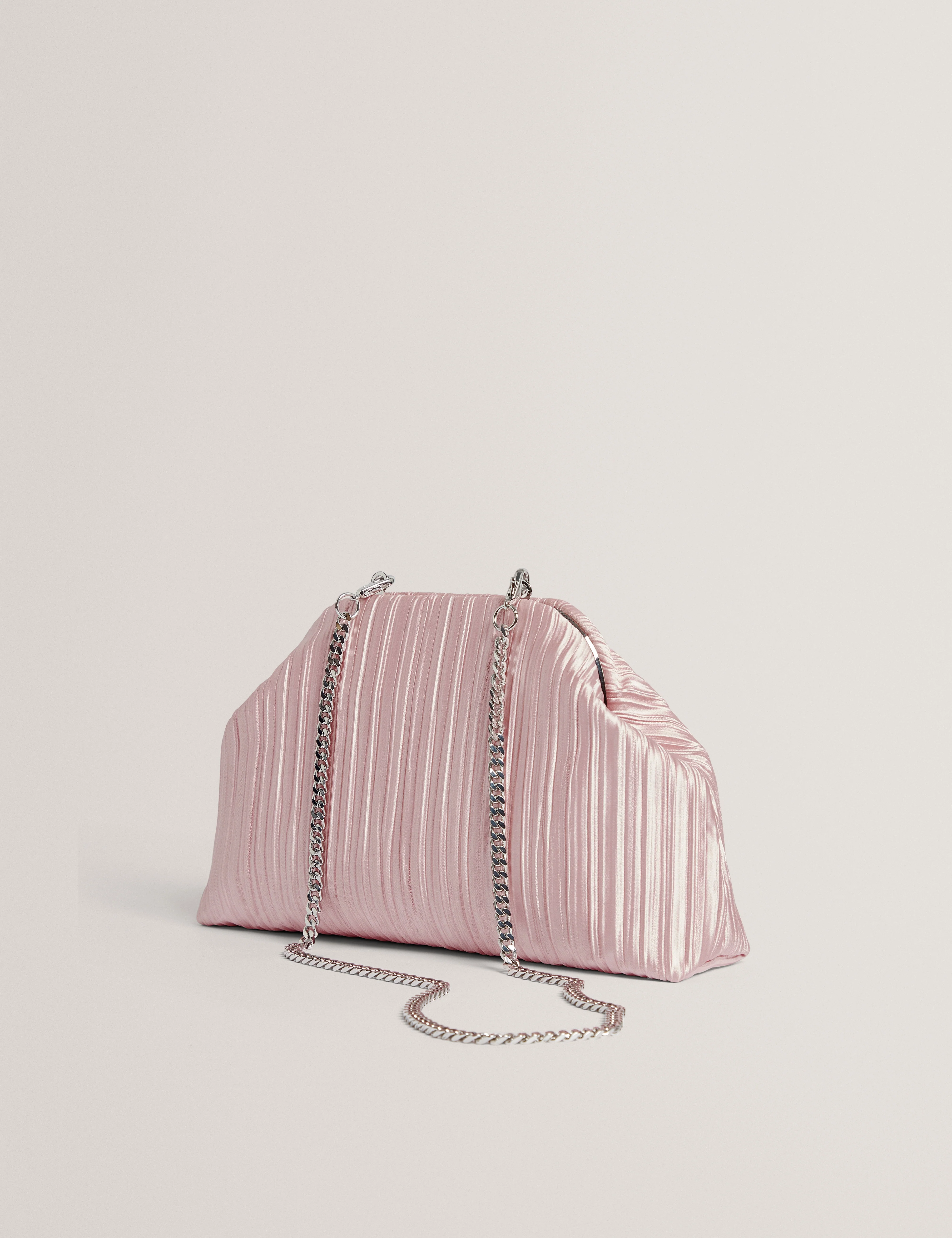 Plisset Soft Satin Pleated Clutch Bag Pink - Image 4