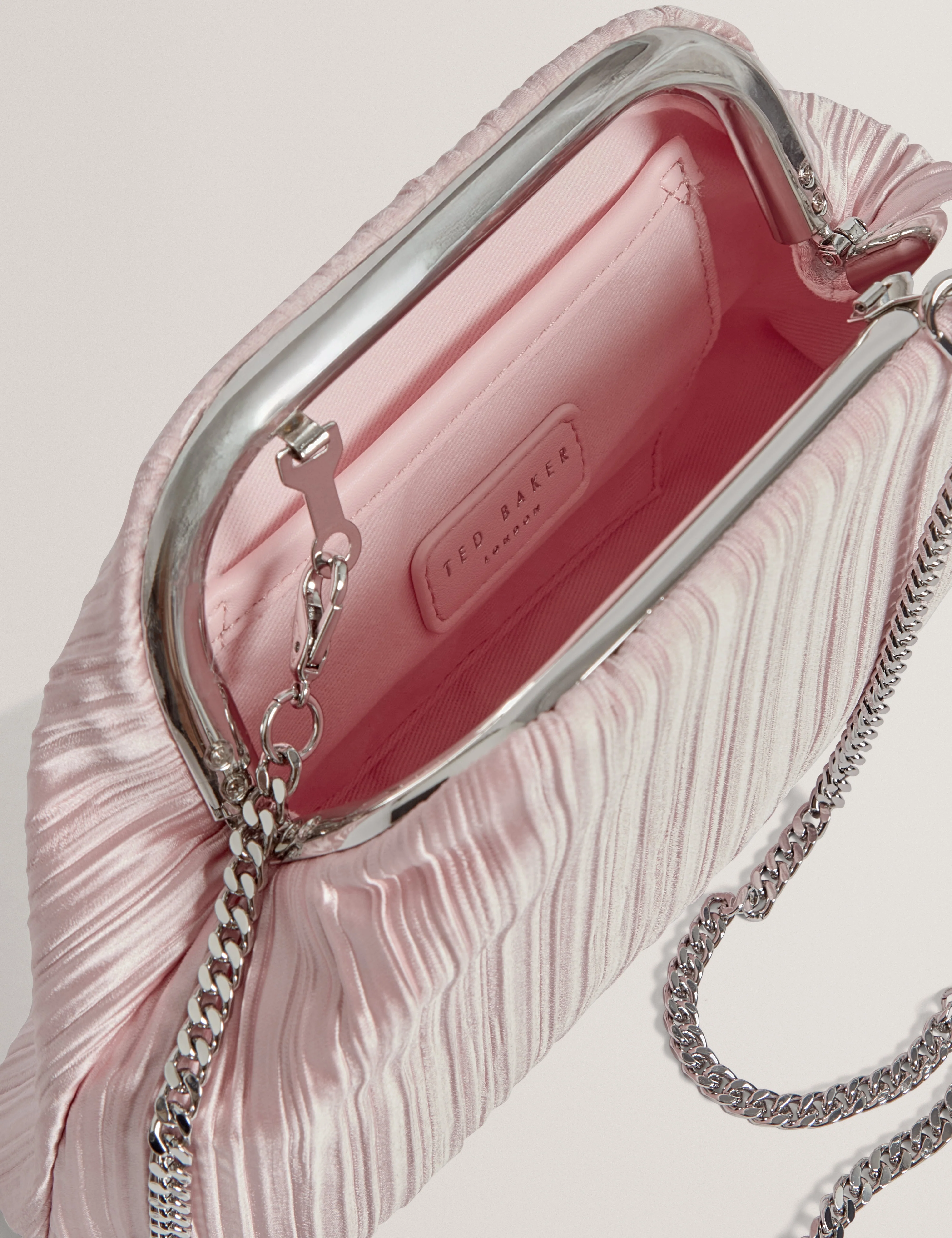 Plisset Soft Satin Pleated Clutch Bag Pink - Image 5