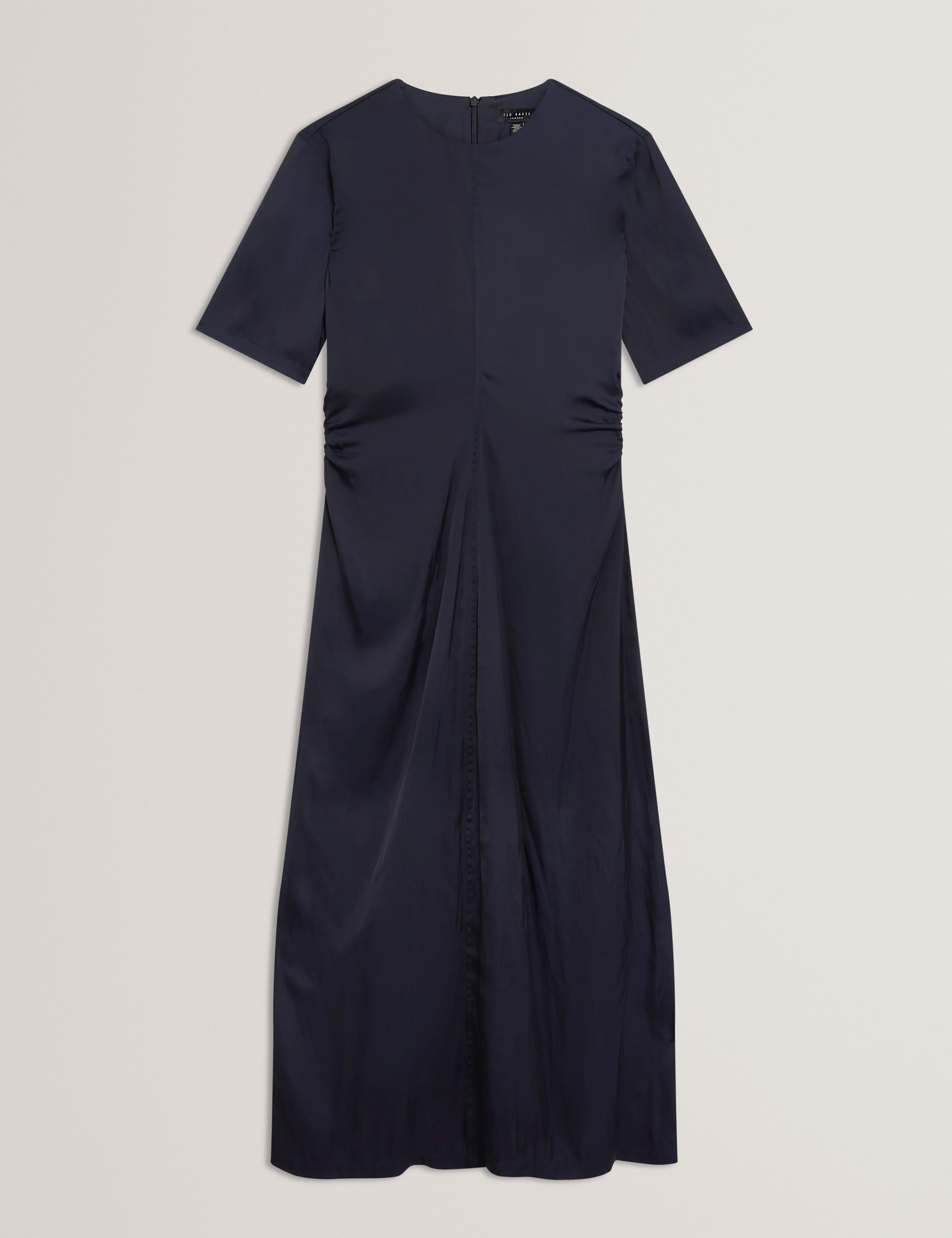 Plumma Short Sleeve Gathered Waist Midi Dress Navy - Image 7