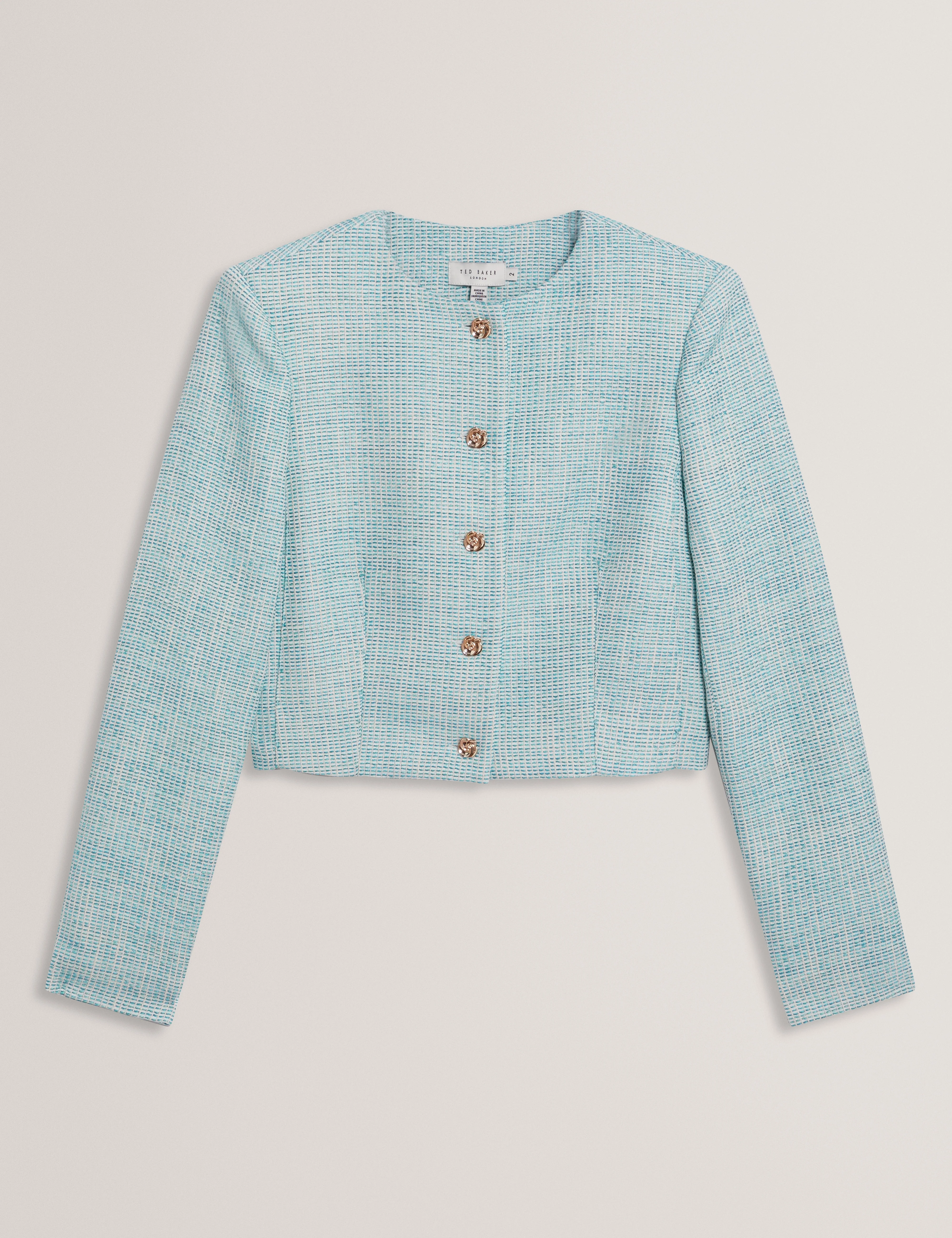 Previa Cropped Tailored Boucle Jacket Mid-Green - Image 6