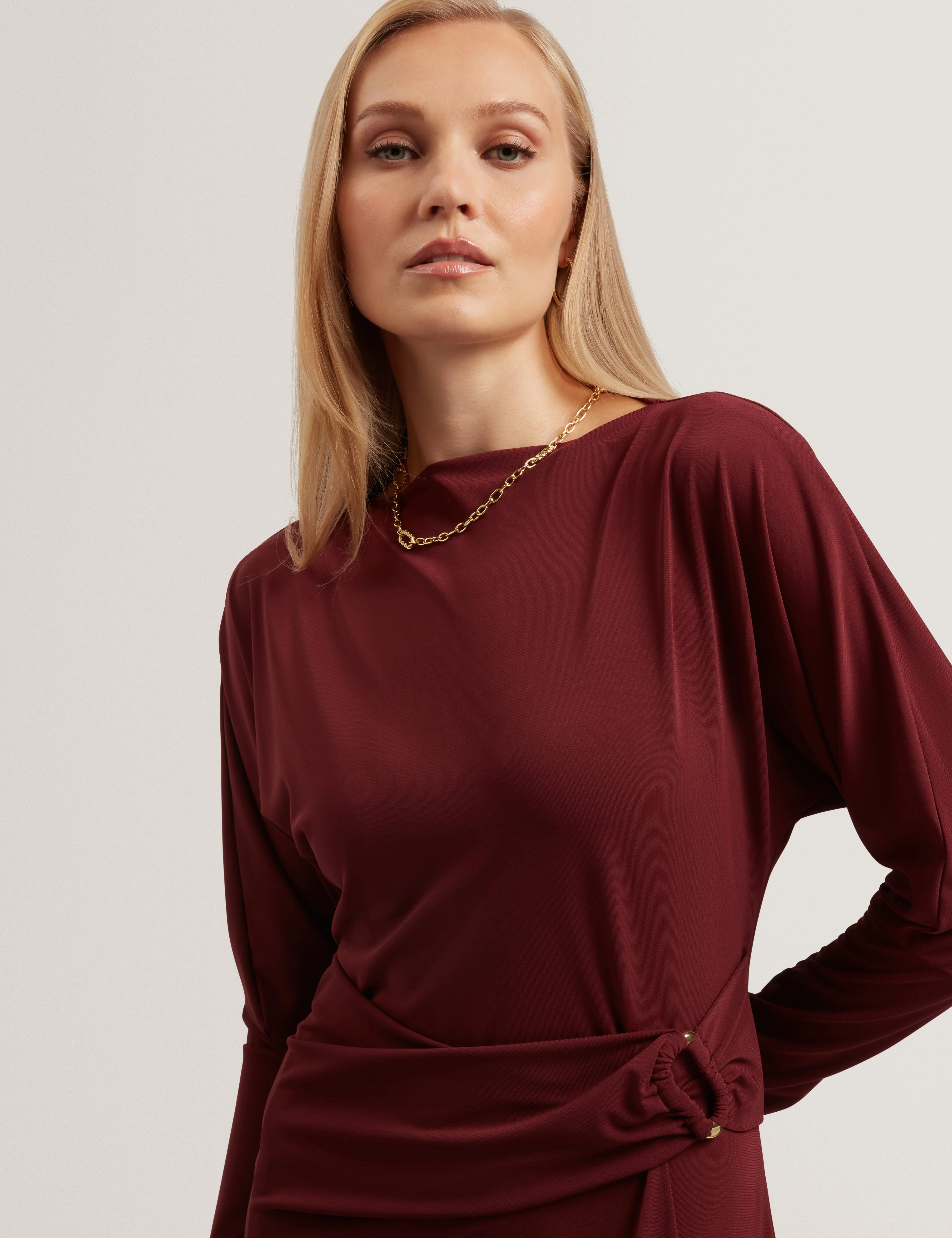 Ralhaa Wrap Jersey Midi Dress Oxblood - Image 4
