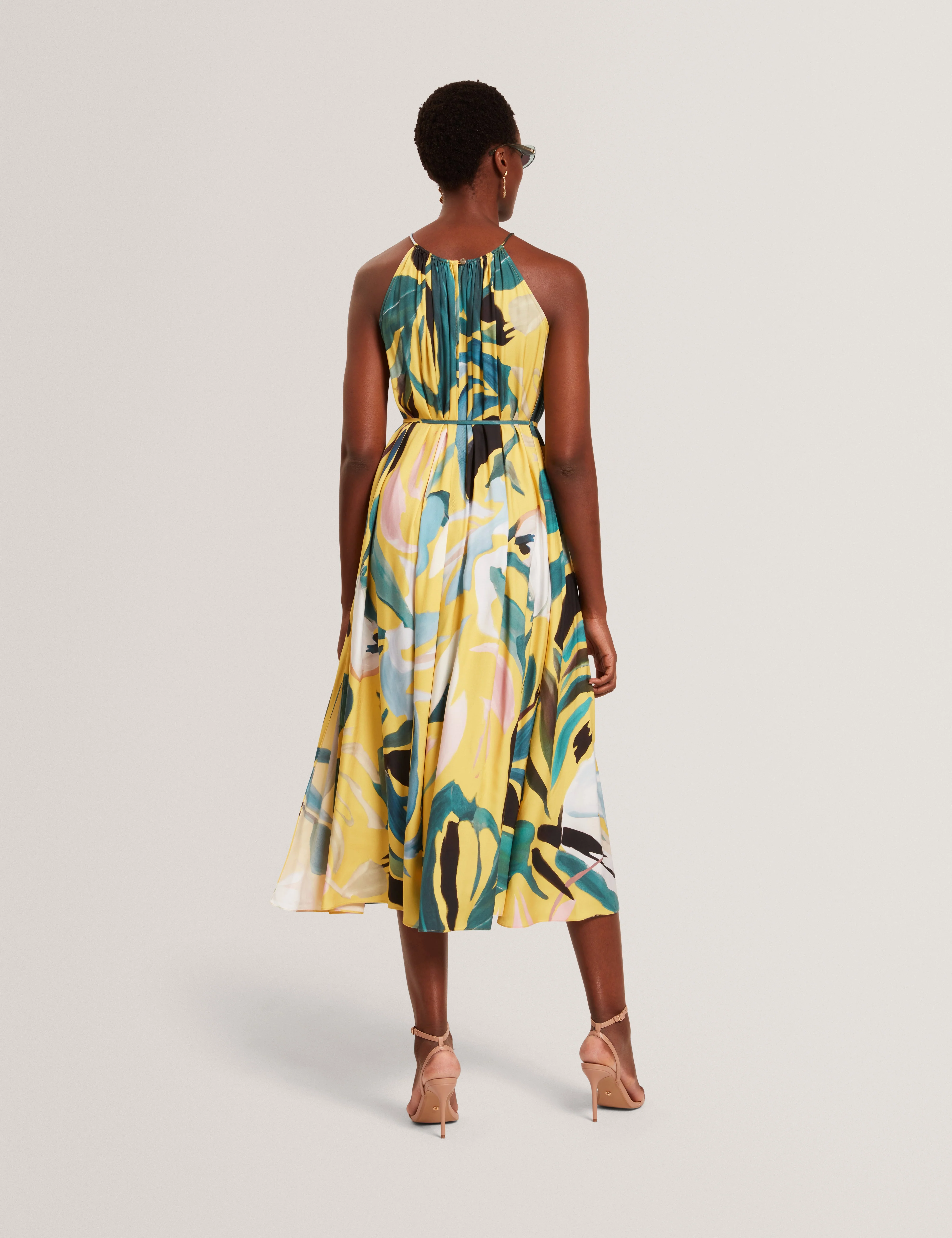 Reelia Halter Neck Midi Dress Yellow - Image 3