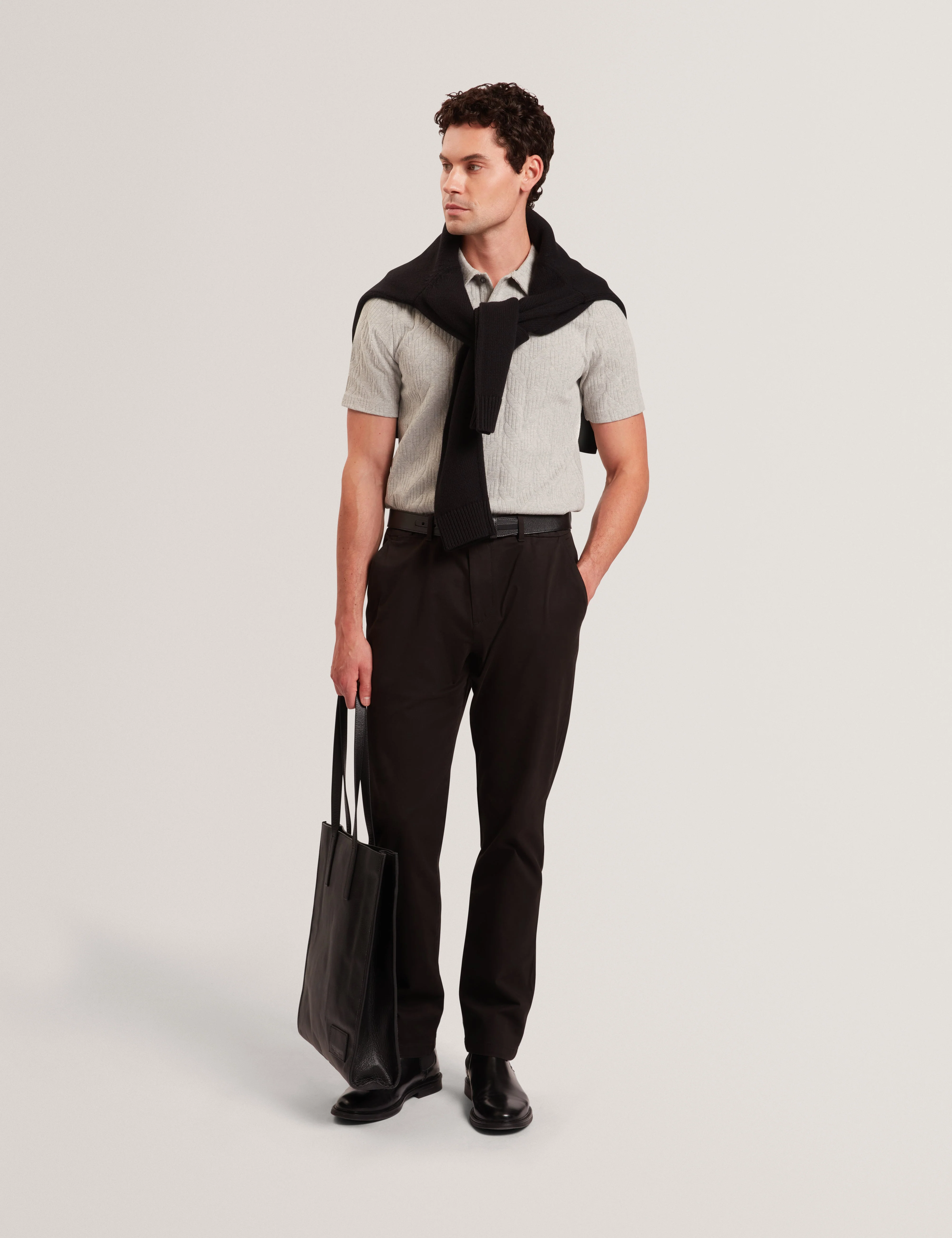 Rembran Short Sleeve Cable Stitch T Polo Lt-Grey - Image 2