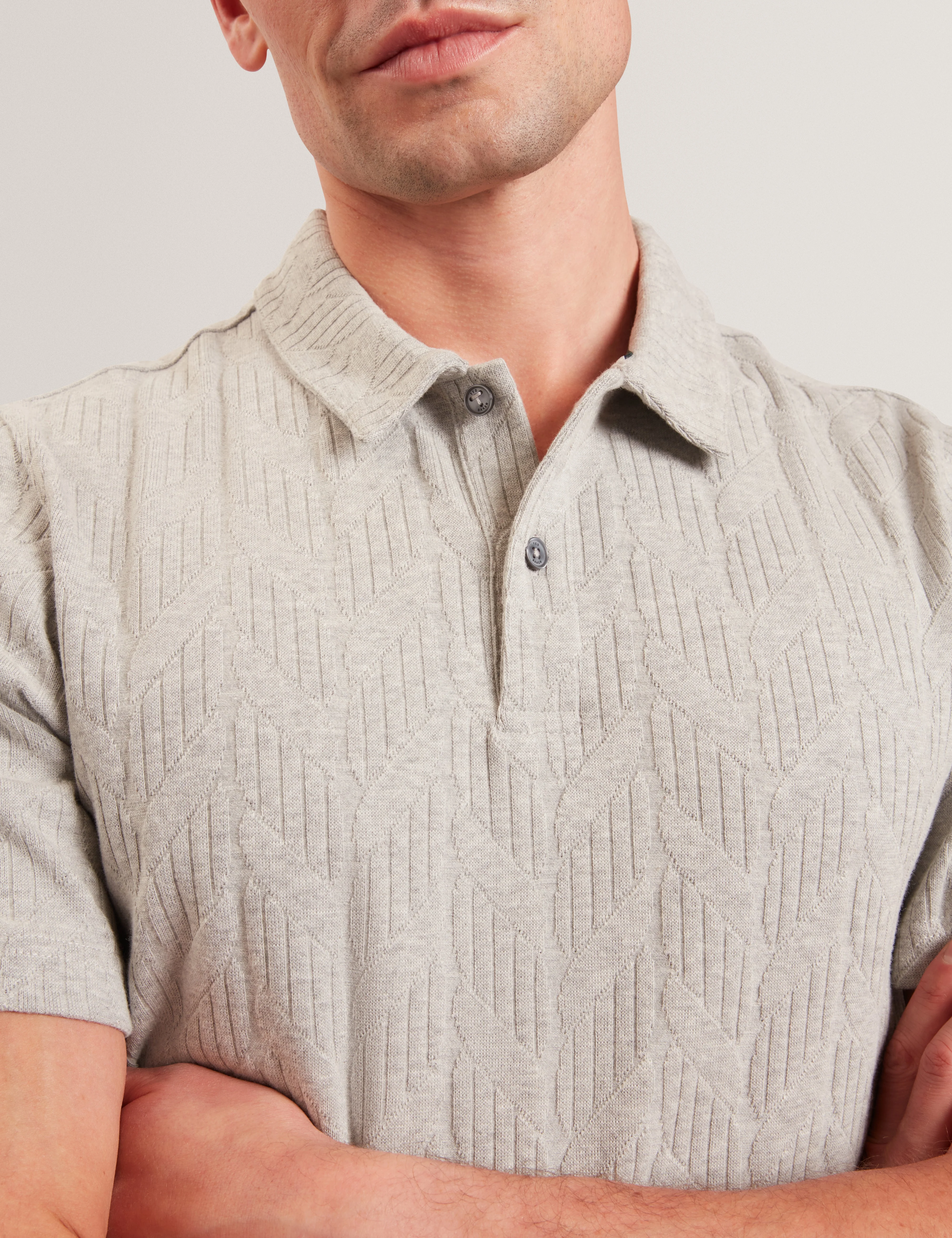 Rembran Short Sleeve Cable Stitch T Polo Lt-Grey - Image 4