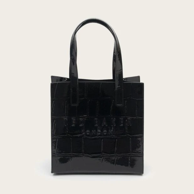 Reptcon Croc Effect Small Icon Bag Jet-Black - Image 3