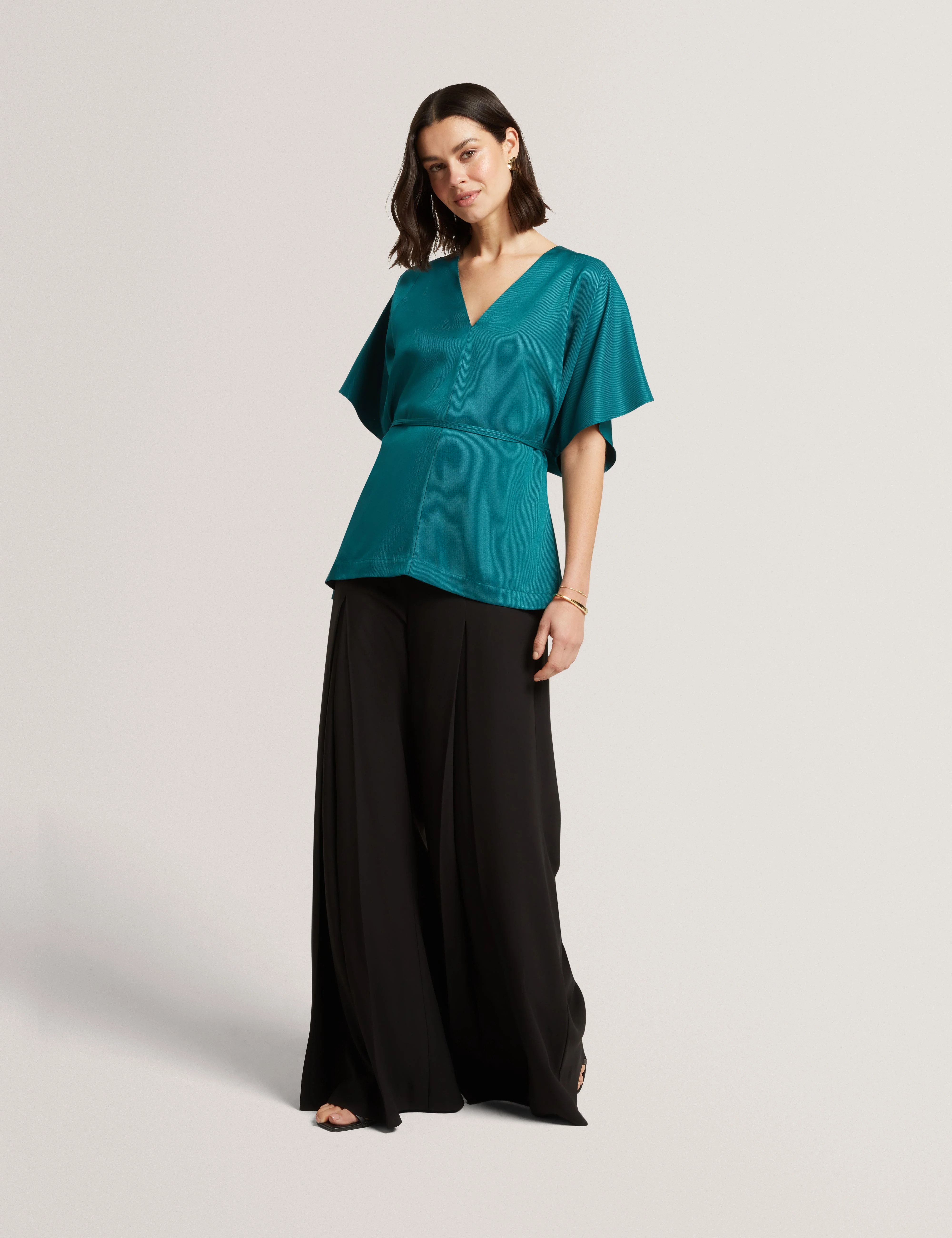 Riiza Tie Detail Short Sleeve Shirt Teal-Blue - Image 2