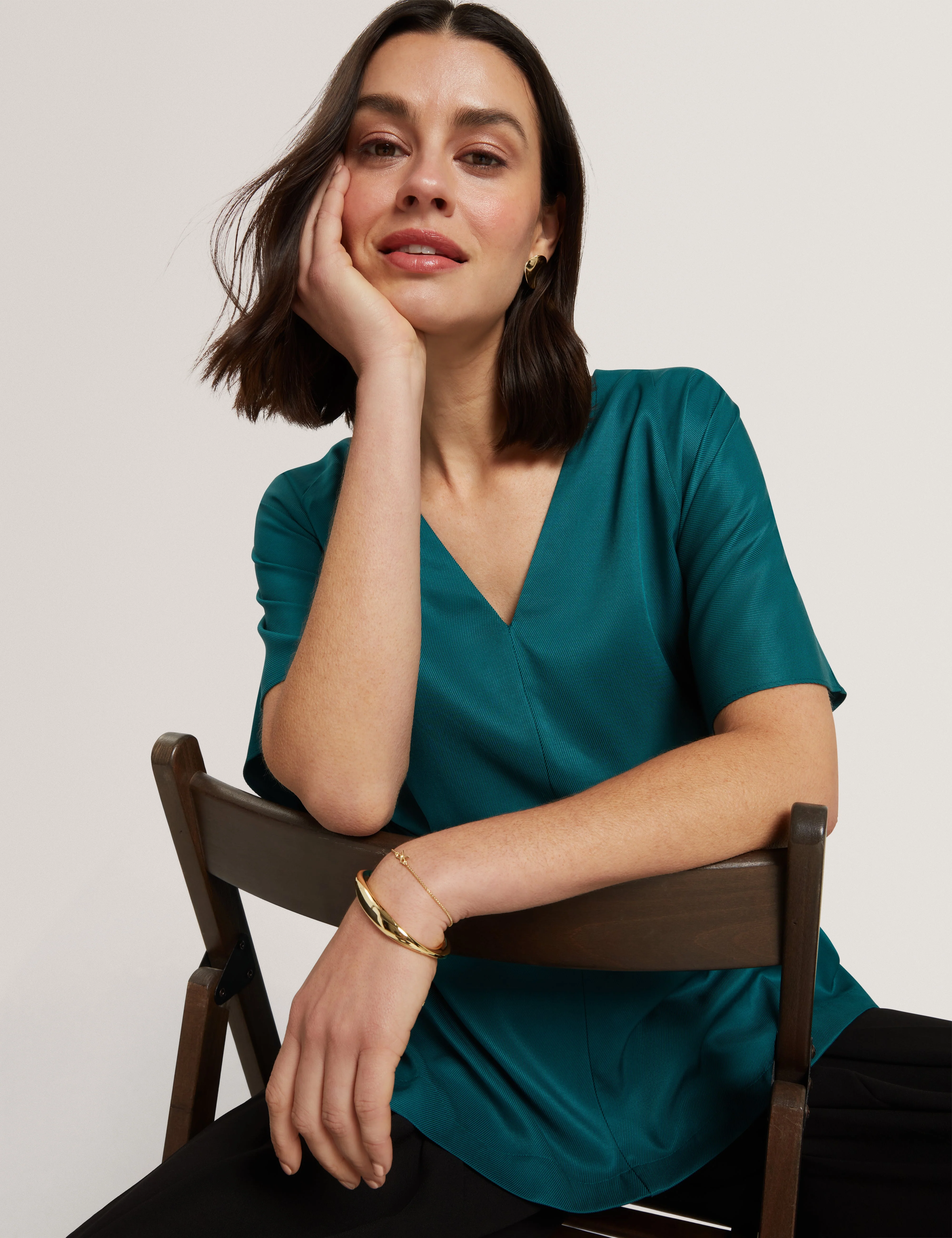 Riiza Tie Detail Short Sleeve Shirt Teal-Blue - Image 5