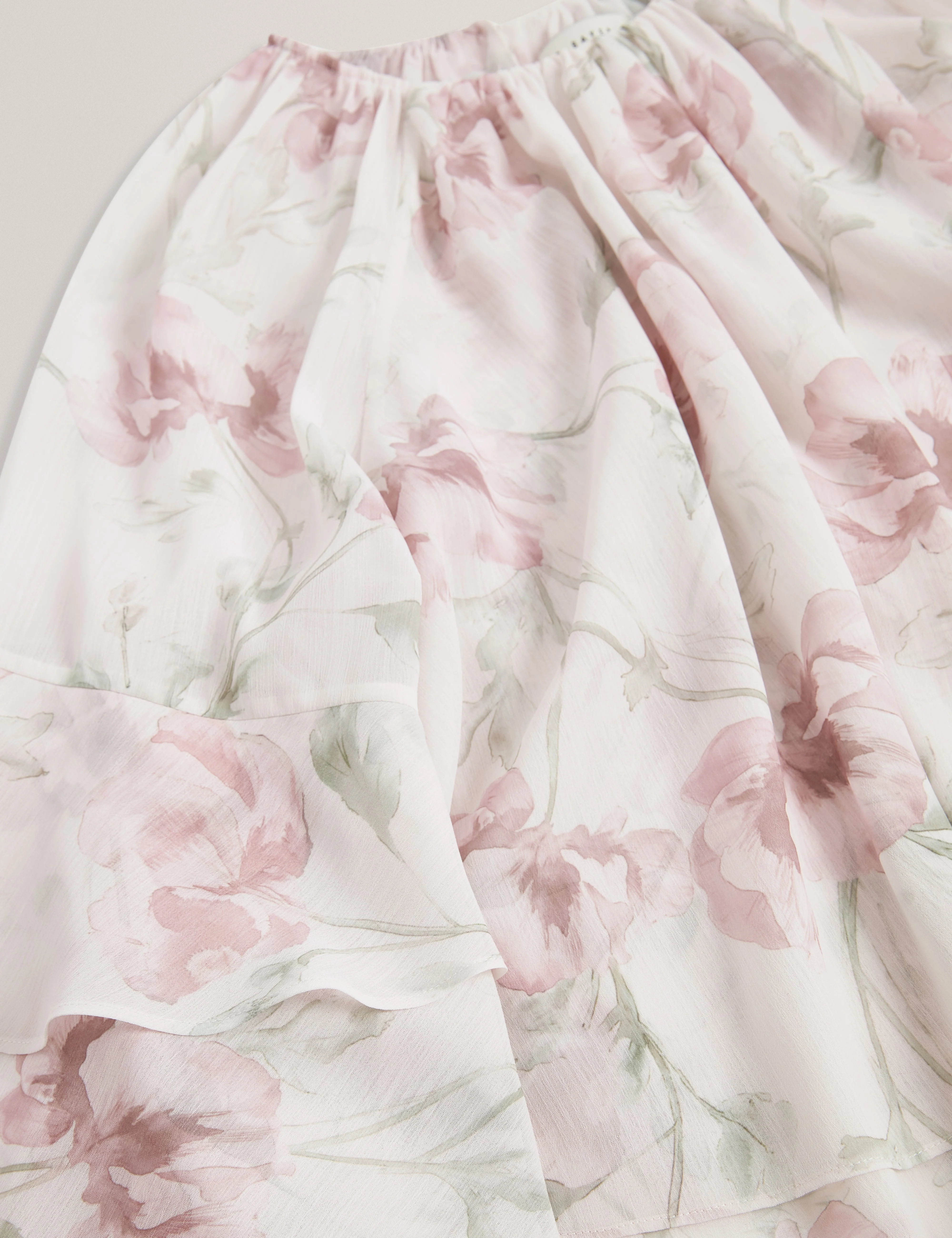 Rizaa Gathered Neck Floral Print Long Sleeve Tops Pl-Pink - Image 3