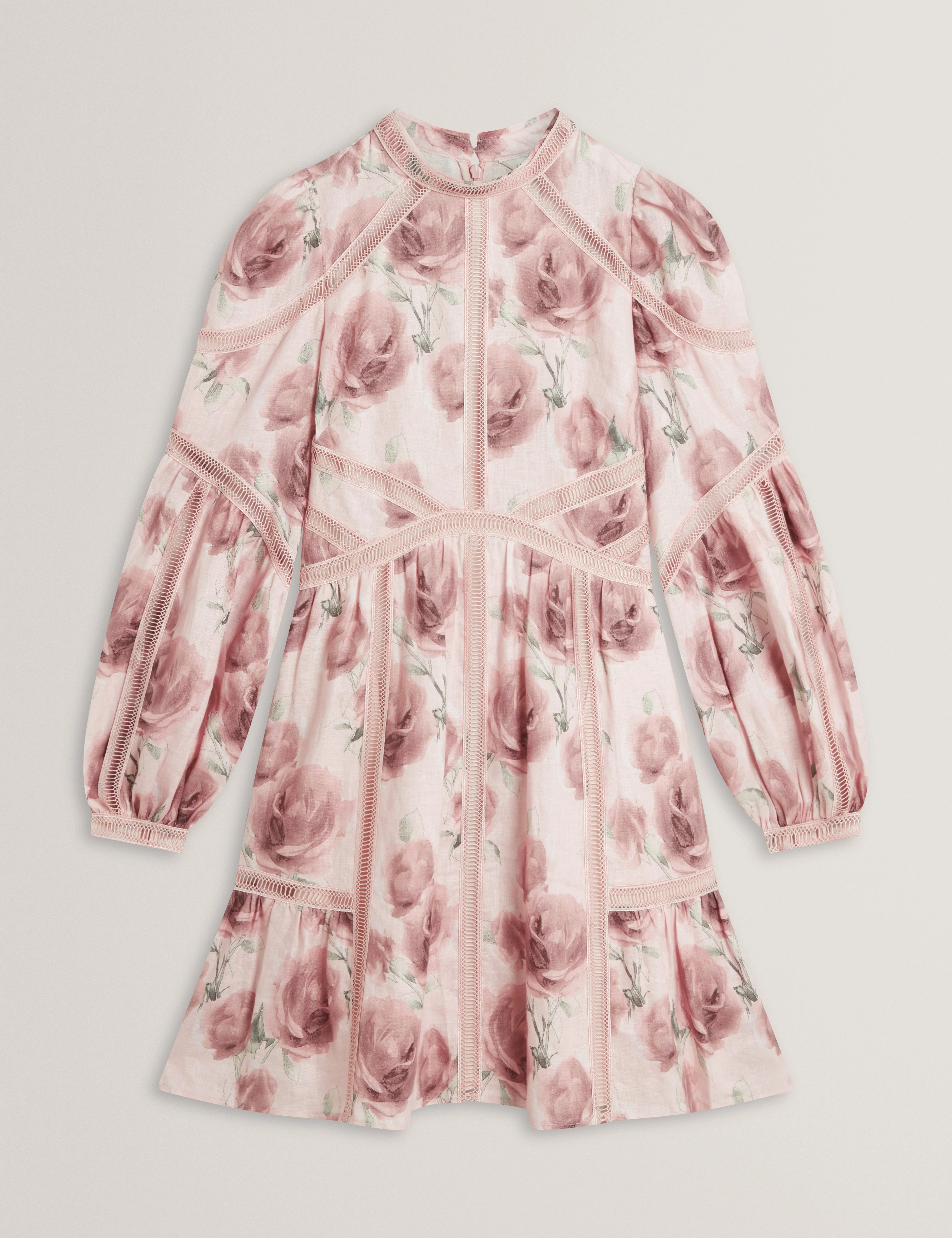 Rolaa Long Sleeve Floral Printed Mini Dress Pink - Image 6